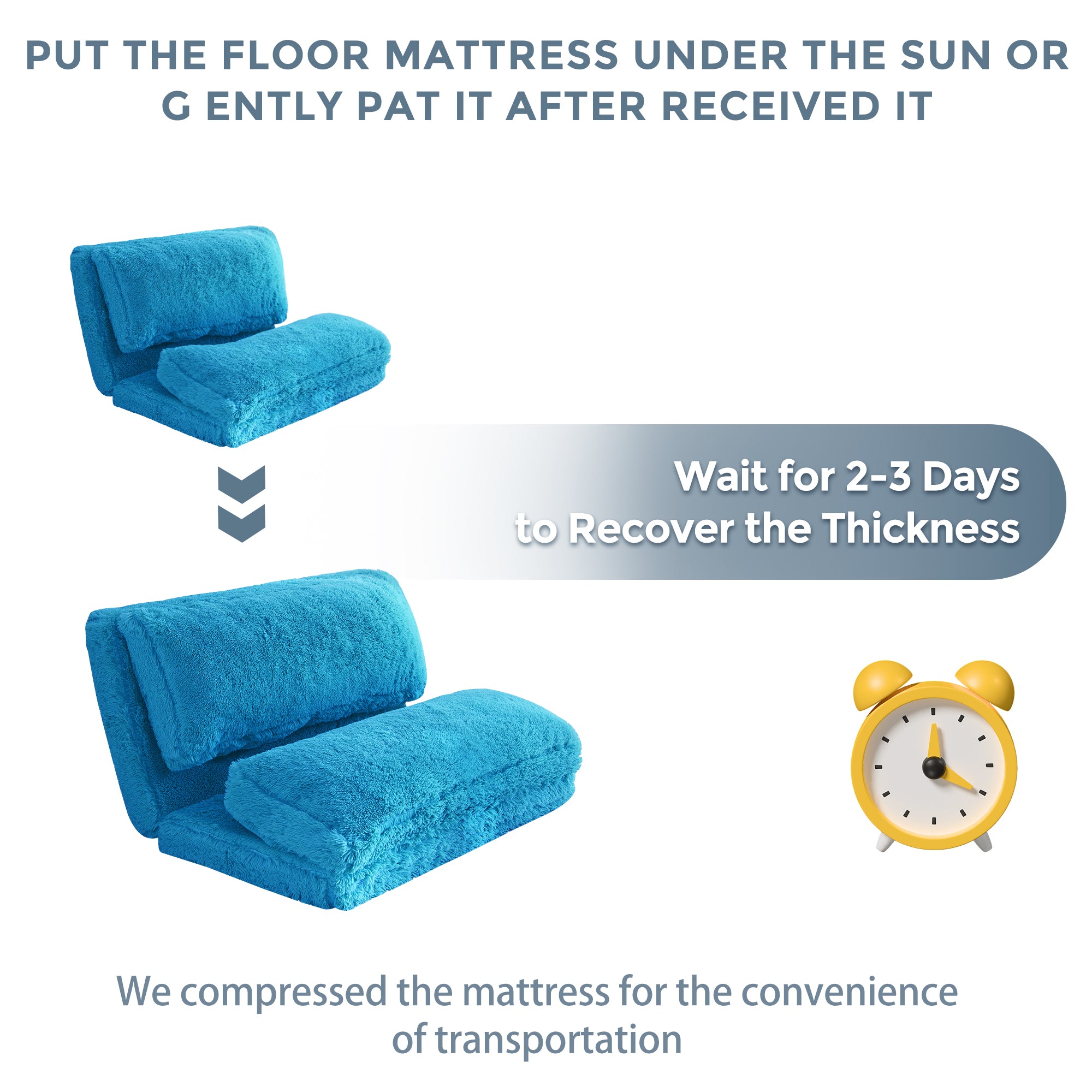 MAXYOYO Folding Bean Bag Sofa Bed - Soft Faux Fur Floor Couch with Foam Filling, Blue - Perfect for Living Room, Bedroom, Dorm & Small Space Relaxation