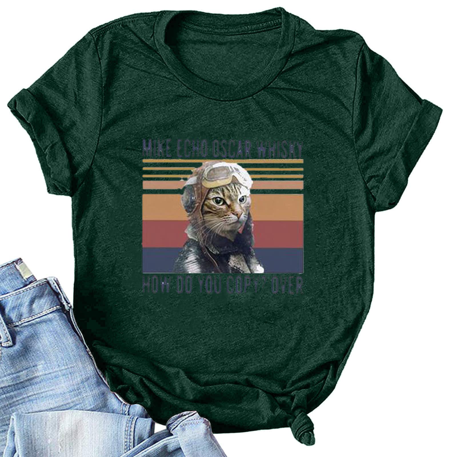 Vintage Retro Cat T-Shirt for Women - Funny Short Sleeve Graphic Tee with Cute Cat Design | Perfect for Casual Wear, Cat Lovers Gift, and Everyday Outfits