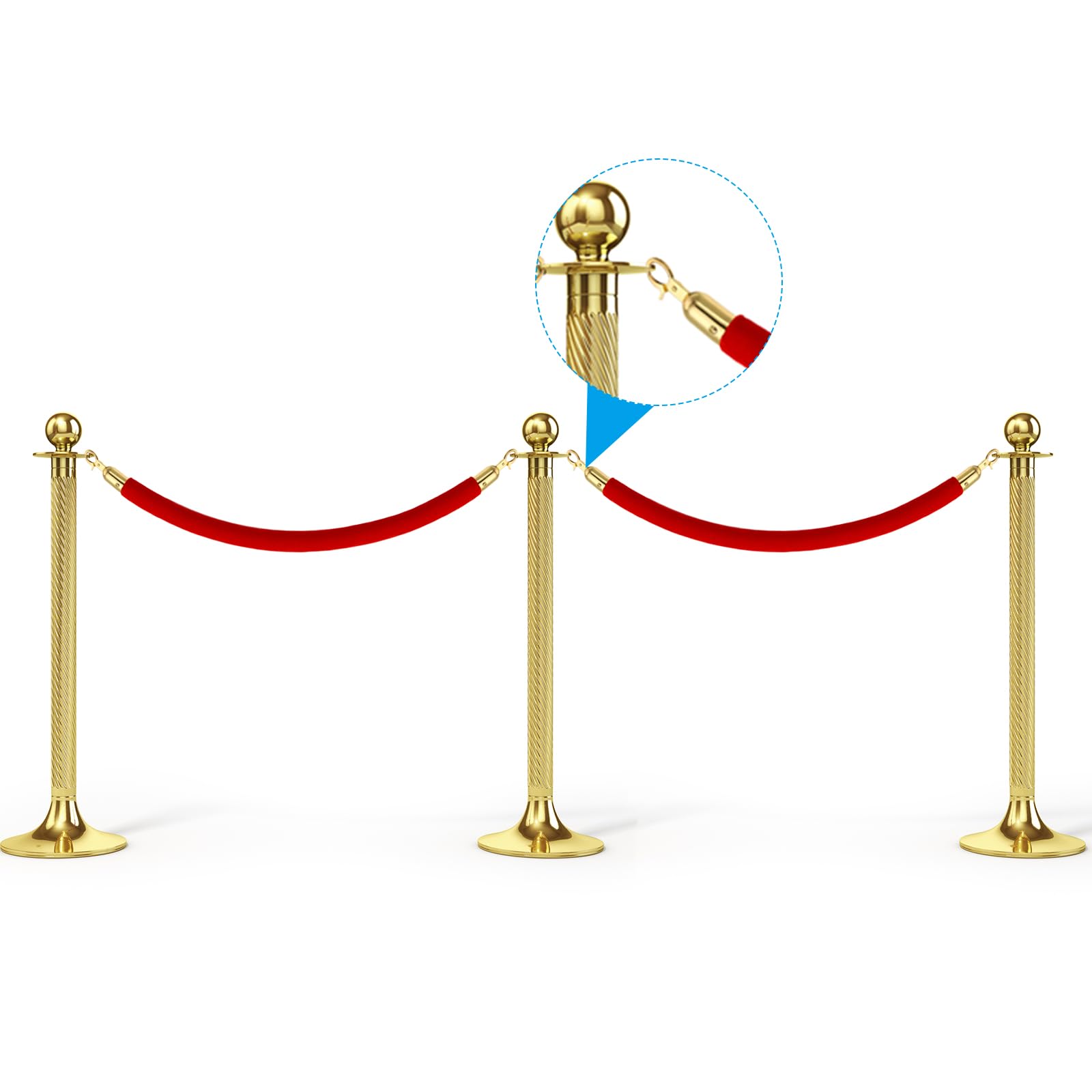 Golden Stanchion Rope End Stoppers 6-Pack - Crowd Control & Queue Dividers for Events