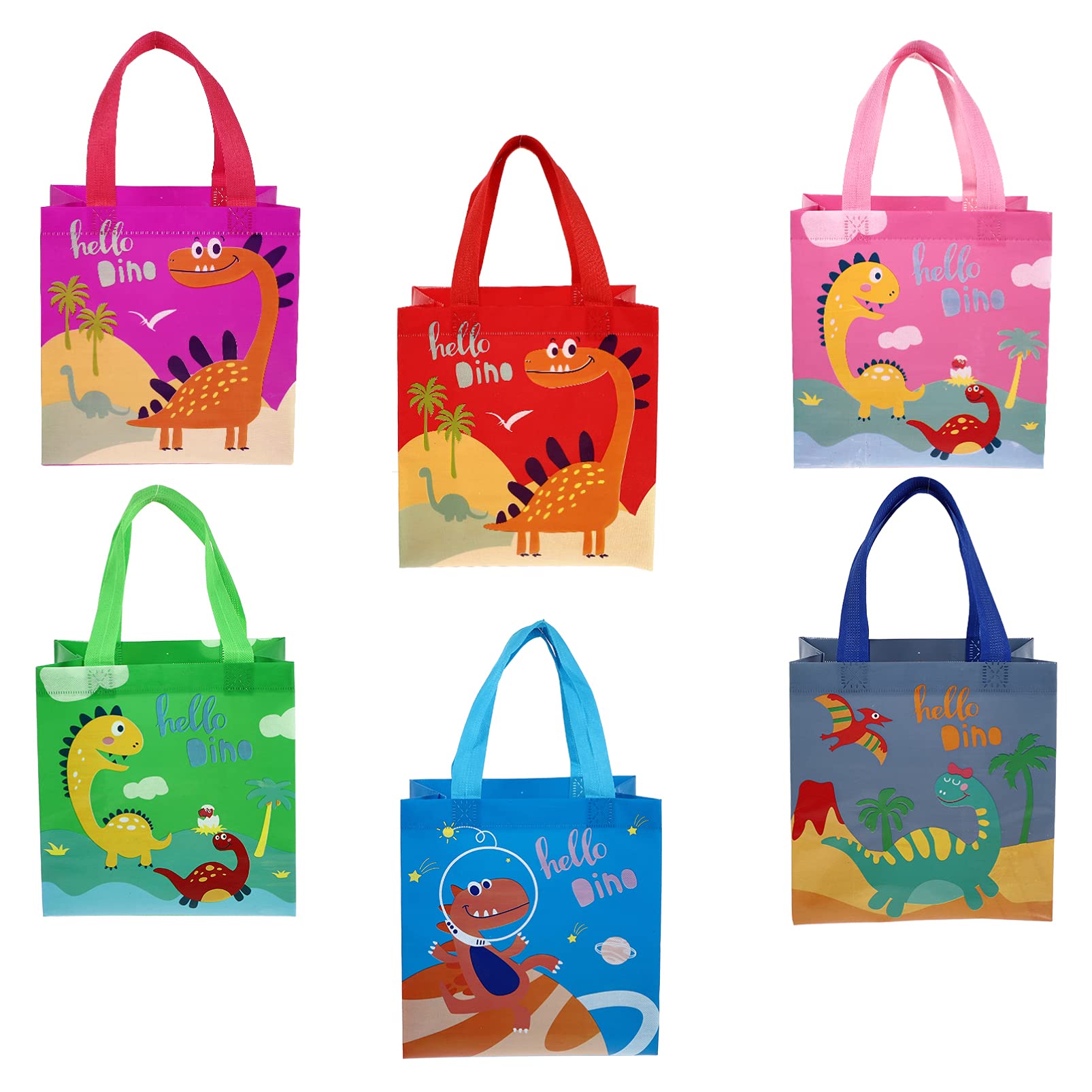 Dinosaur Handle Party Favor Bags - 6pcs Kids Candy Treat Bags for Halloween, Christmas & Birthday Parties | Reusable Fabric Storage Bags for Toys, Gifts & School Supplies