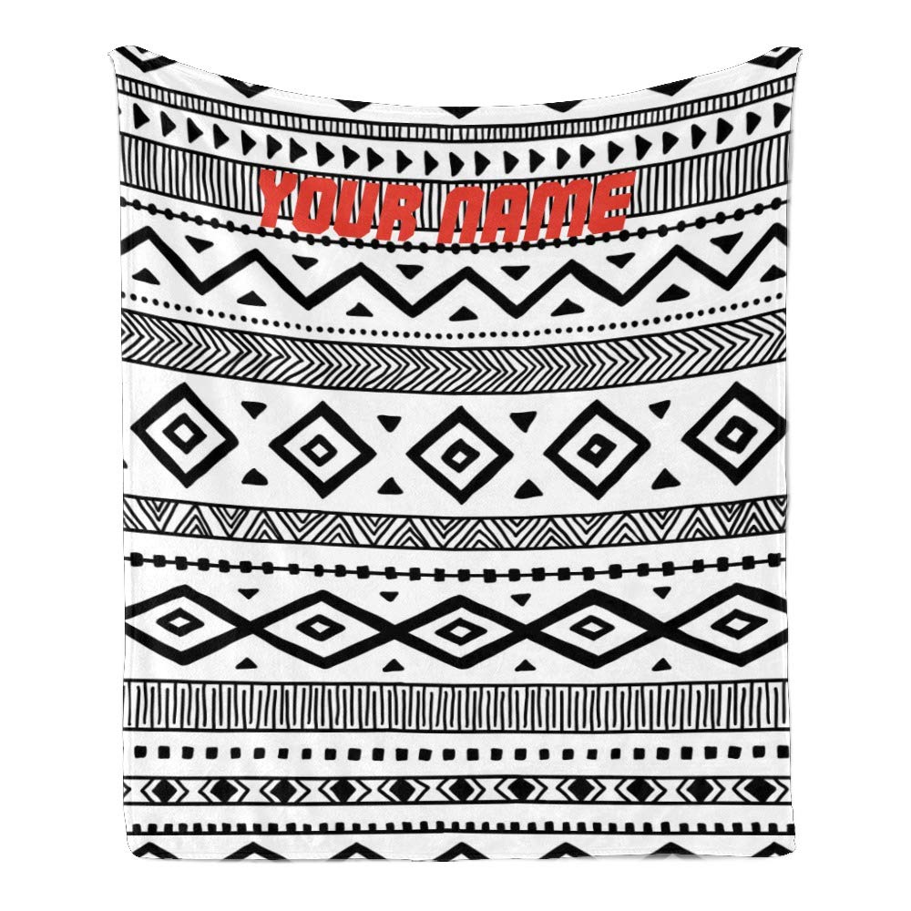 Personalized Black & White Aztec Fleece Throw Blanket - Custom with Your Name Text, Super Soft 50x60 Inch Blanket for Couch, Sofa & Bed - Perfect for Gifts, Home Decor & Cozy Nights