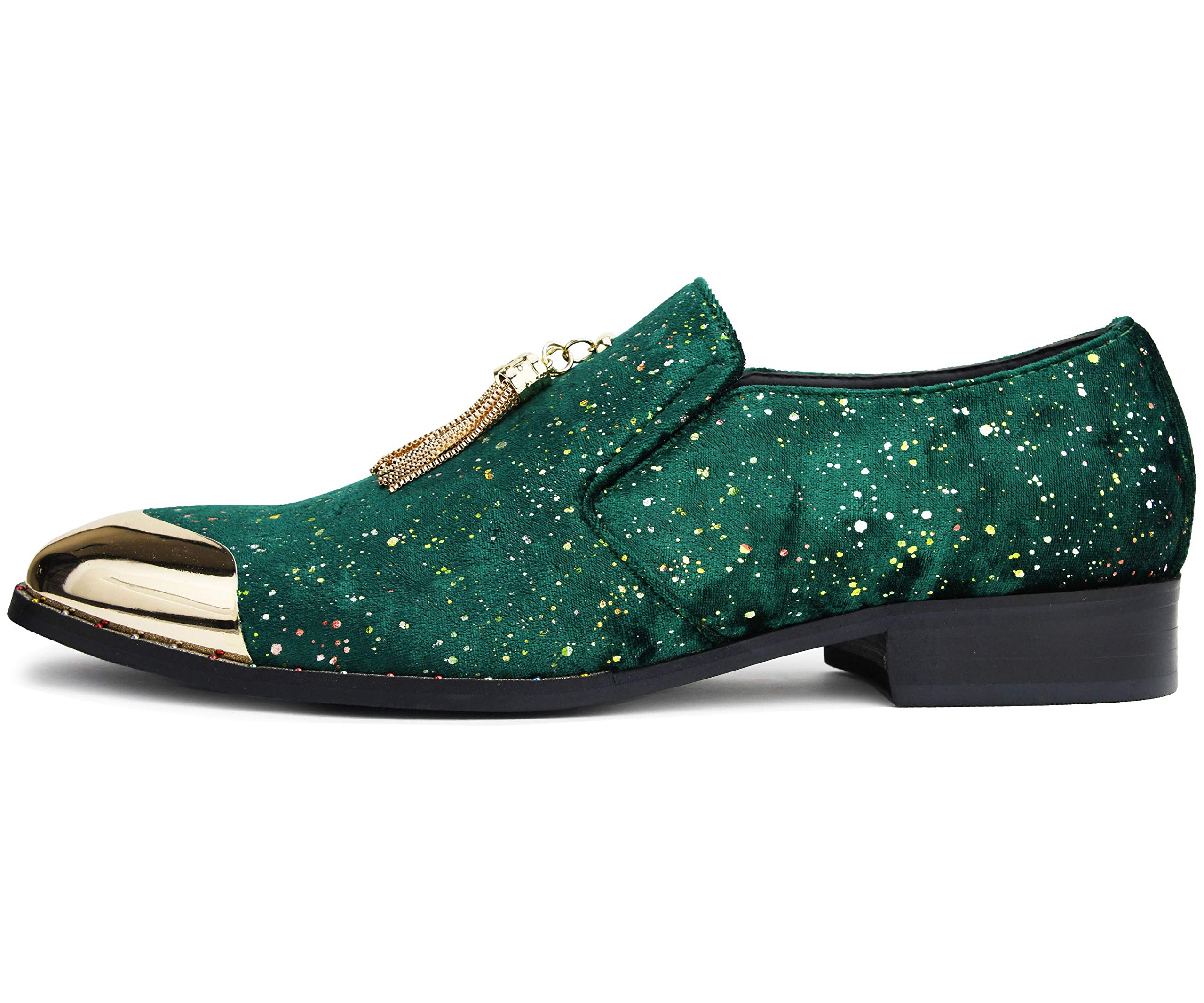 Amali Chaz Men's Velvet Loafers - Slip On Dress Shoes with Gold Chain Tassel & Metal Tip - Formal & Casual Tuxedo Shoes for Men - Perfect for Weddings, Parties & Office Wear