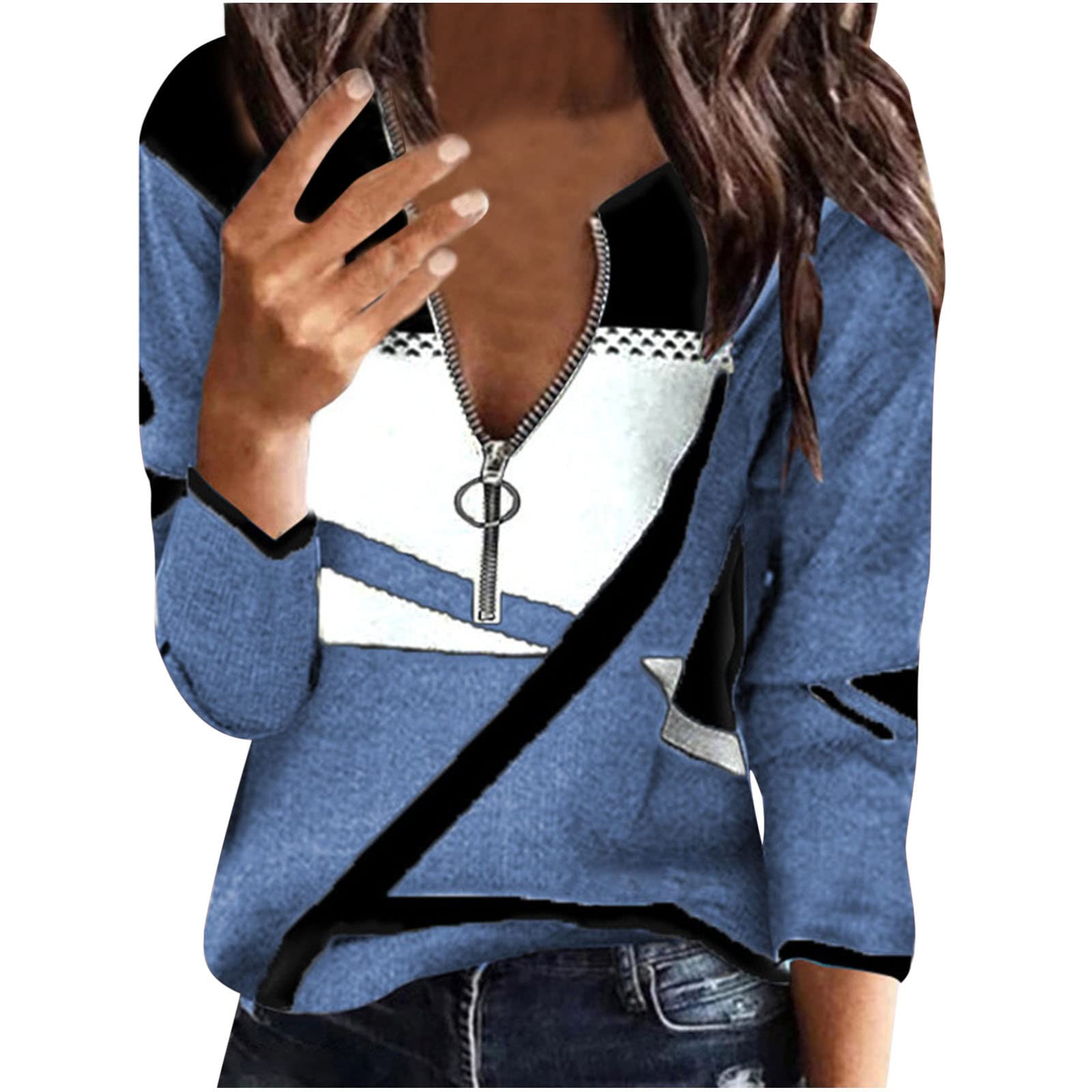 Women's Waffle Knit Shirt - Dressy Casual Half Zip V-Neck Long Sleeve Blouse - Loose Fit Tummy Control Top for Work, Date Night & Everyday Wear