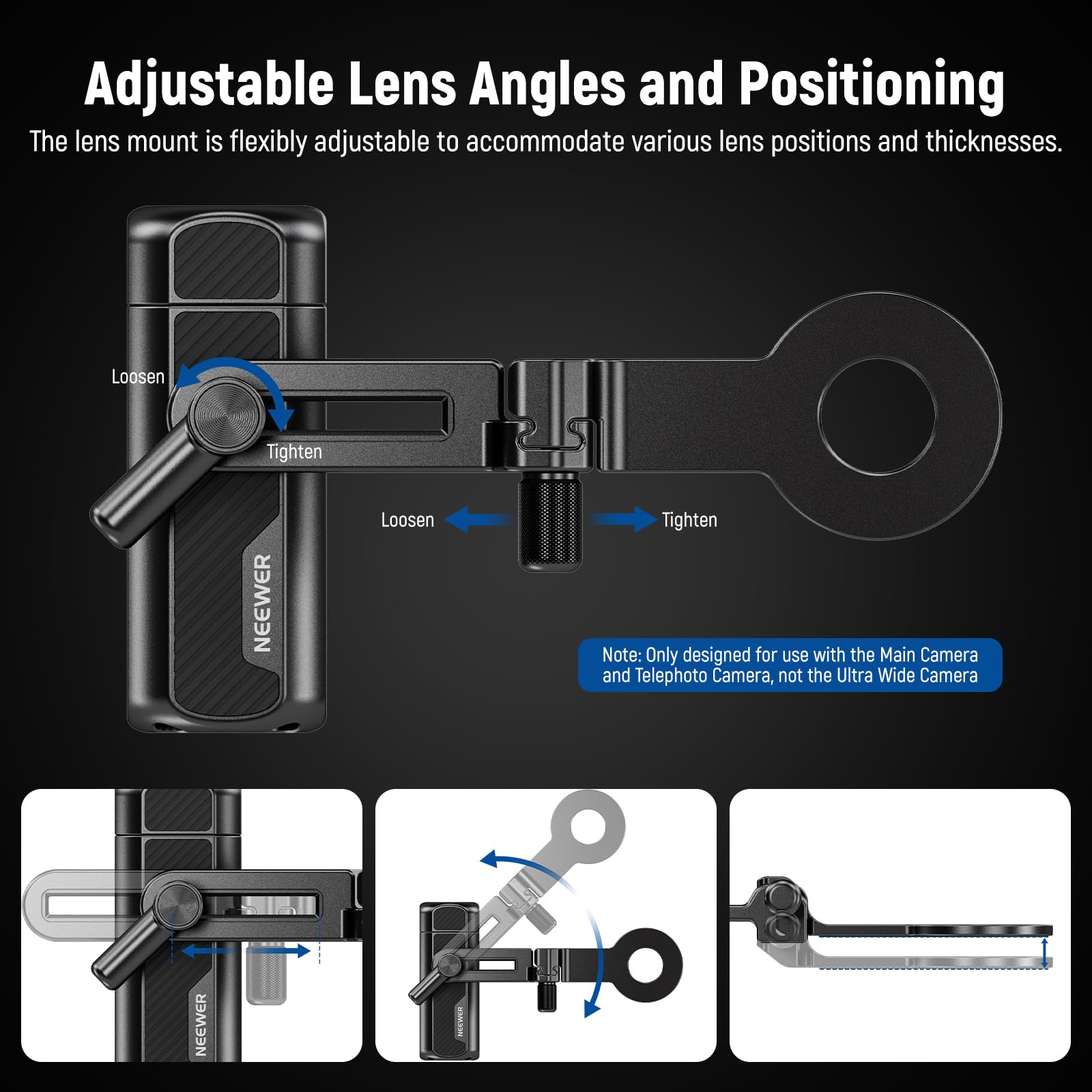 Neewer Universal 17mm Phone Camera Lens Clamp with 17-37mm & 58mm Filter Adapter - Compatible with iPhone 16 Pro Max, Samsung Galaxy S24 Ultra - Perfect for Travel Photography, Vlogging & Mobile Filmmaking