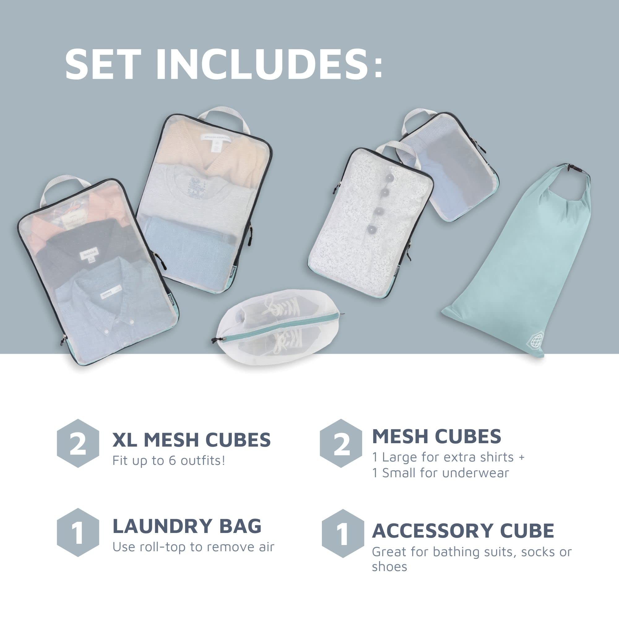 TRIPPED Travel Gear Large Packing Cube Set with Clear Mesh - 6-Piece Compression Travel Organizers for Suitcases | Perfect for Vacation, Business Trips & Backpacking