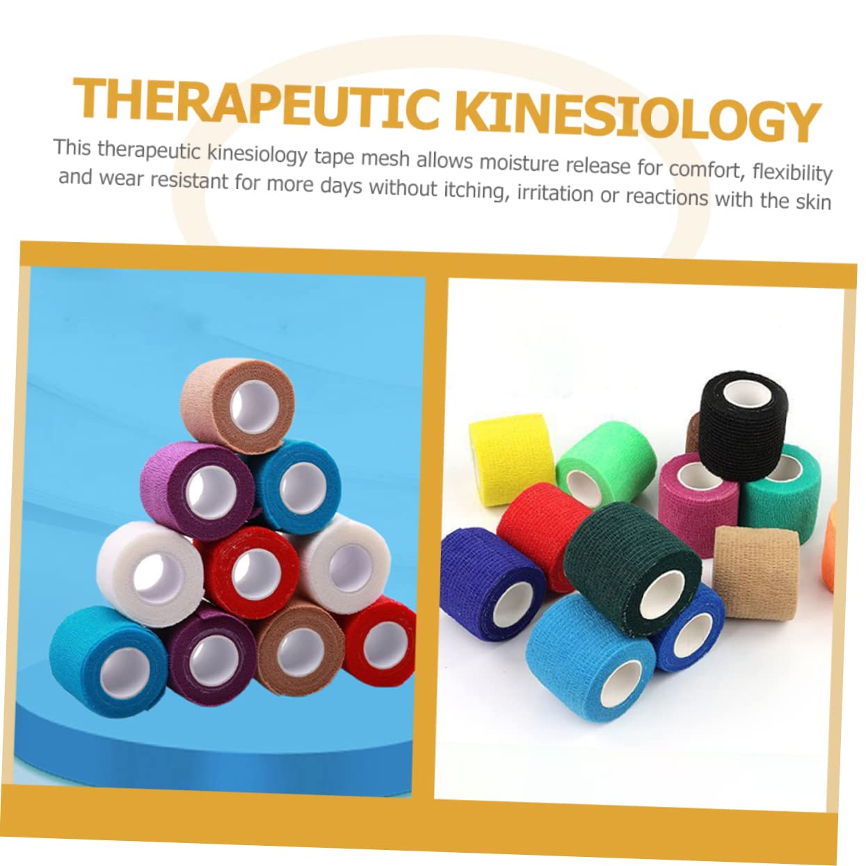 CATIEBYE 12 Rolls Sports Tape - Kinesiology Athletic Tape for Injury Support & Pain Relief - Breathable Non-Woven Fabric for Running, Gym Workouts & Sports Recovery