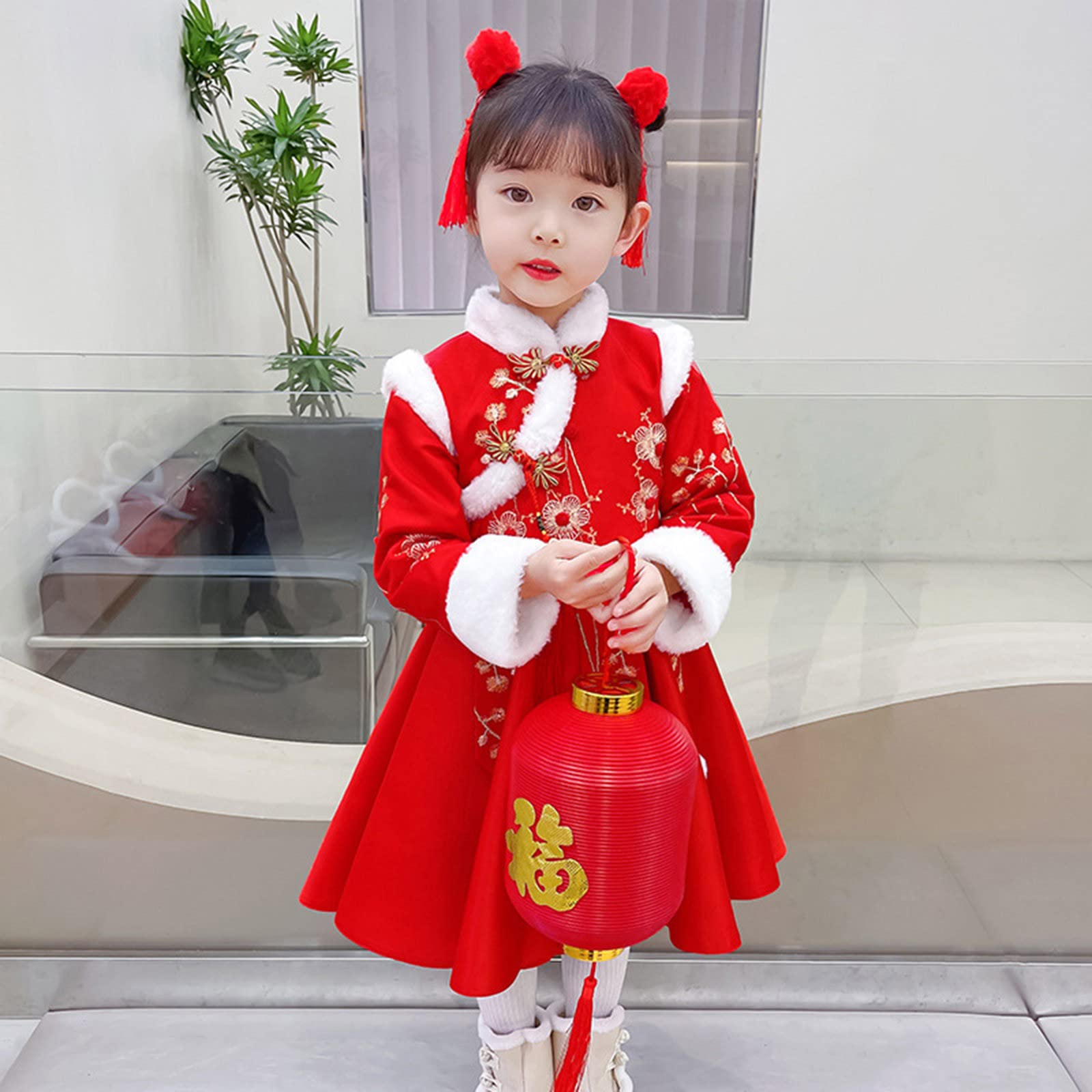 Chinese New Year Princess Dress for Girls 2-14 Years | Traditional Tang Suit Outfit | Red-03#A Size 6-7 | Perfect for Lunar New Year Celebrations, Family Photos & Cultural Events