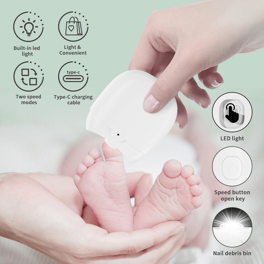 Rechargeable Electric Nail Clipper for Adults & Kids - 2-Speed Automatic Nail Trimmer with LED Light for Men, Women, Seniors & Babies | Perfect for Home, Travel & Gentle Toe/Finger Nail Care
