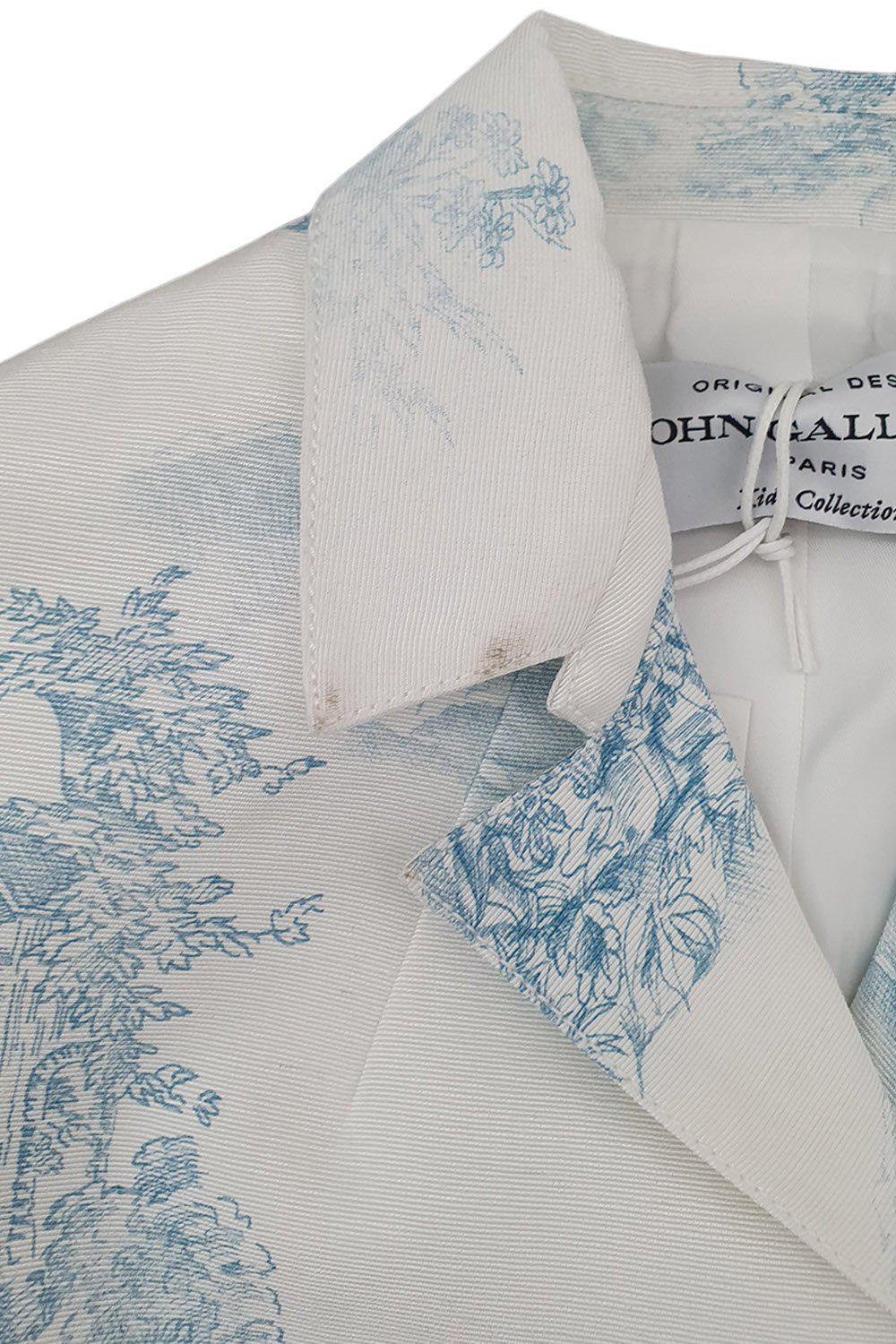 JOHN GALLIANO Kids Cotton Blend White Toile De Jouy Print Blazer Jacket for Boys Size 6 - Formal Wear for School, Parties & Special Occasions