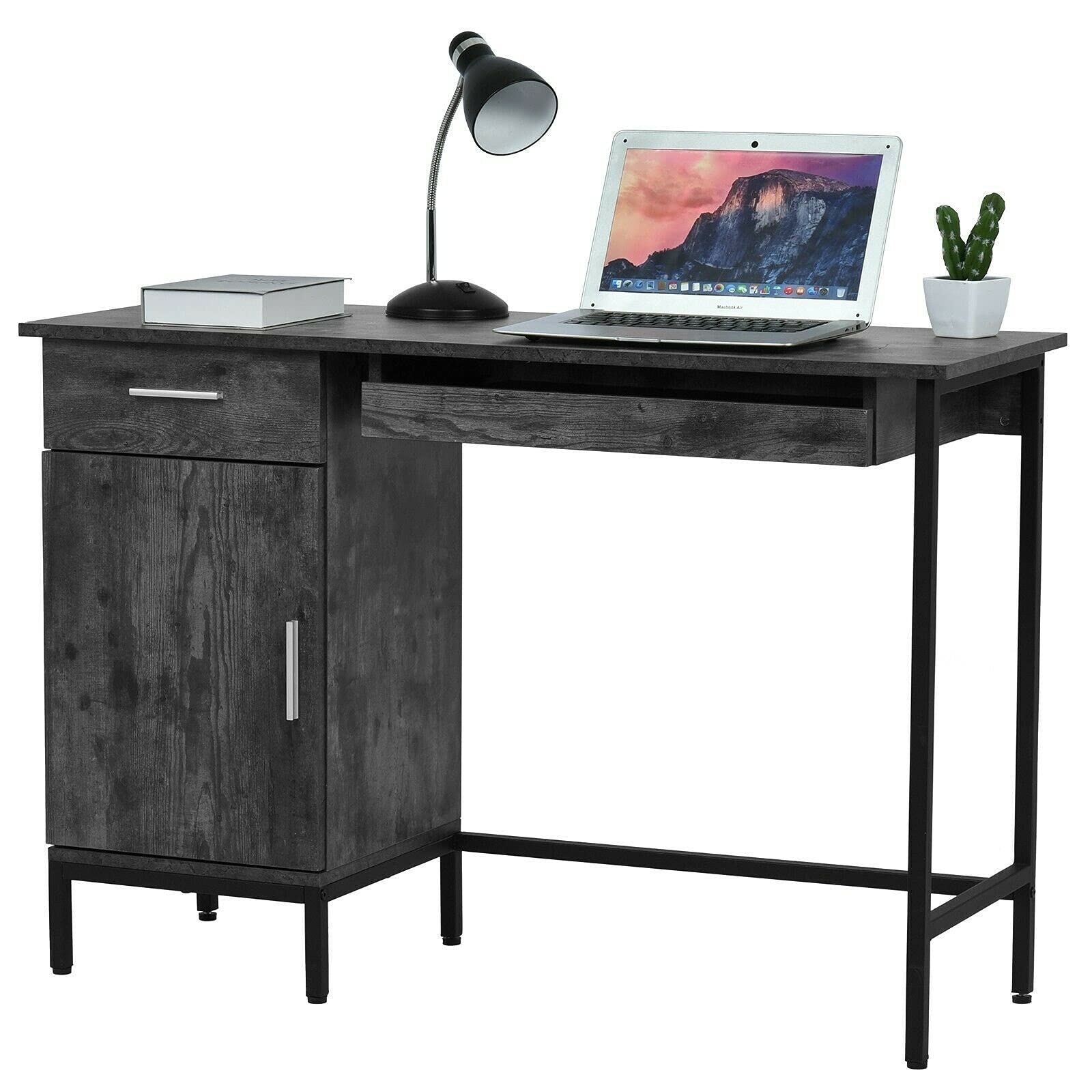 Ergonomic Computer Desk for Home Office - Sturdy Steel & Wood Writing Table with Keyboard Tray - Perfect for Study, Gaming & Remote Work