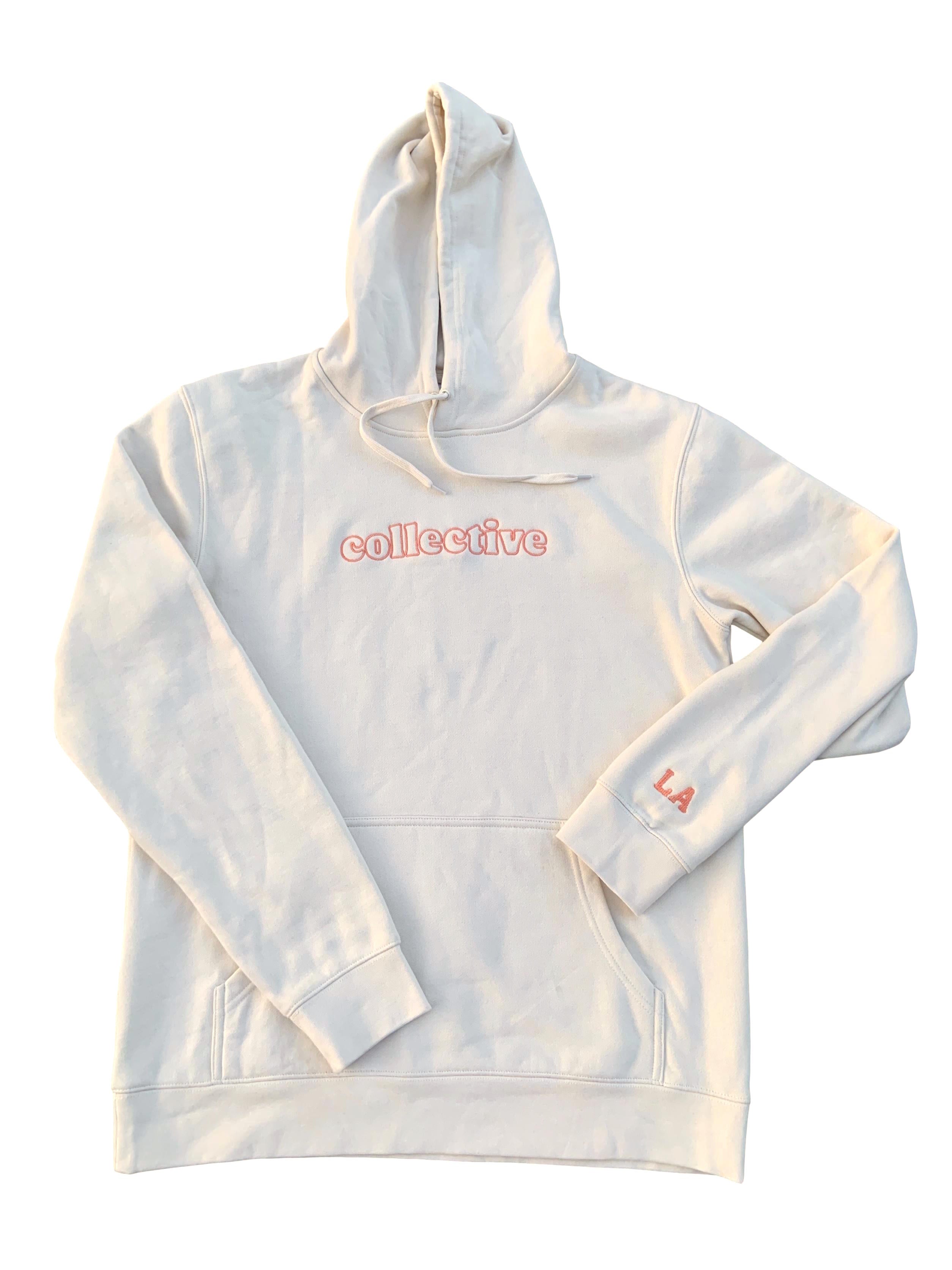Collective LA Spring Embroidered Hoodie for Women - Soft Cream Pullover Sweatshirt with Floral Design | Casual Streetwear, Spring Outfits & Cozy Loungewear