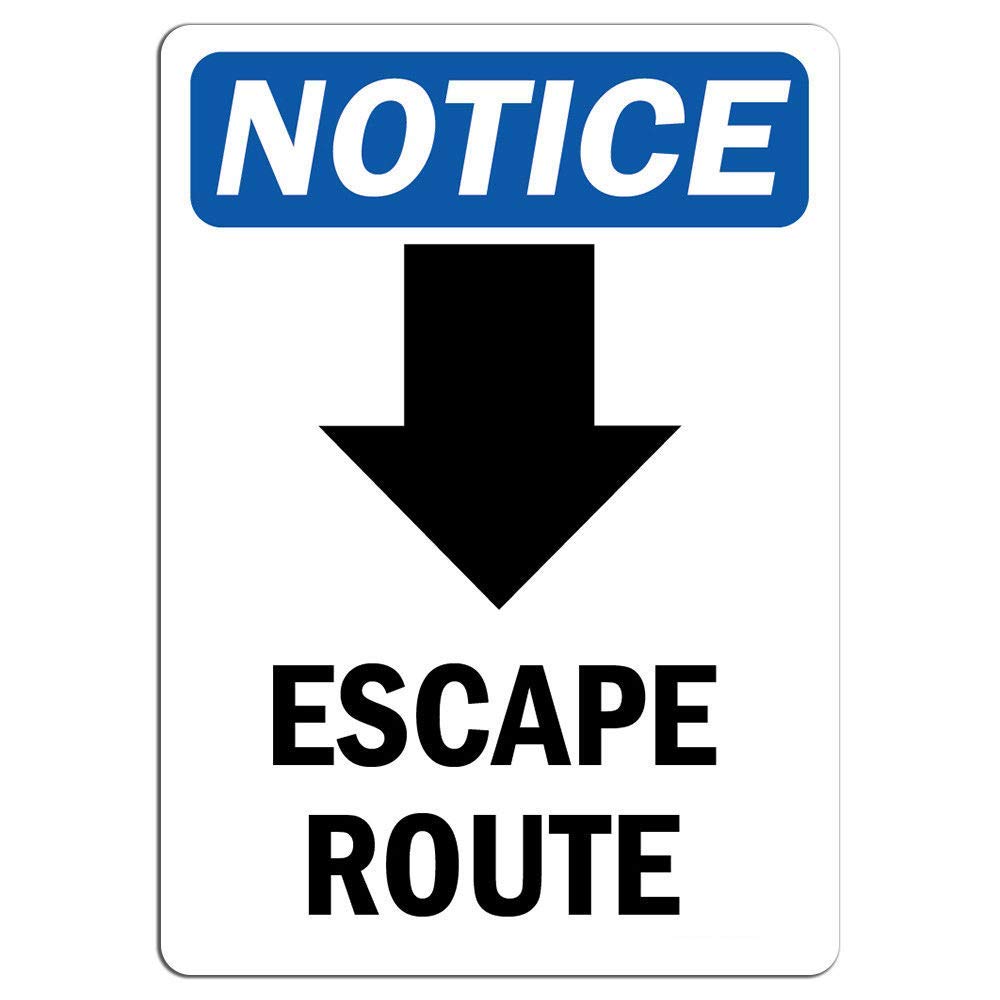 12 x 18 Inch Aluminum Escape Route Down Arrow Sign - Durable Weatherproof Warehouse & Traffic Safety Notice - 0.04
