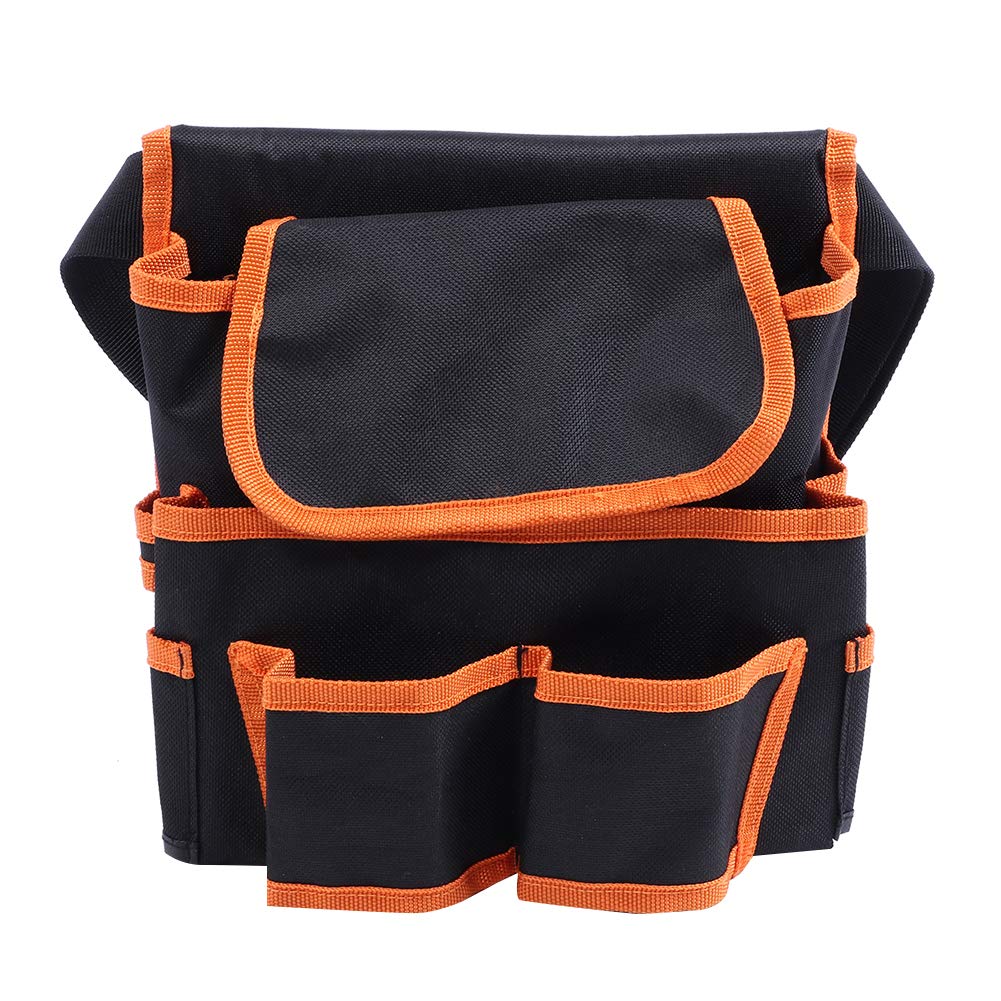 Zerodis 24x23cm Multifunctional Gardening Waist Bag with Multiple Pockets - Durable Storage Organizer for Tools, Seeds & Supplies (Black & Orange) | Perfect for Gardeners, Electricians & Outdoor Activities