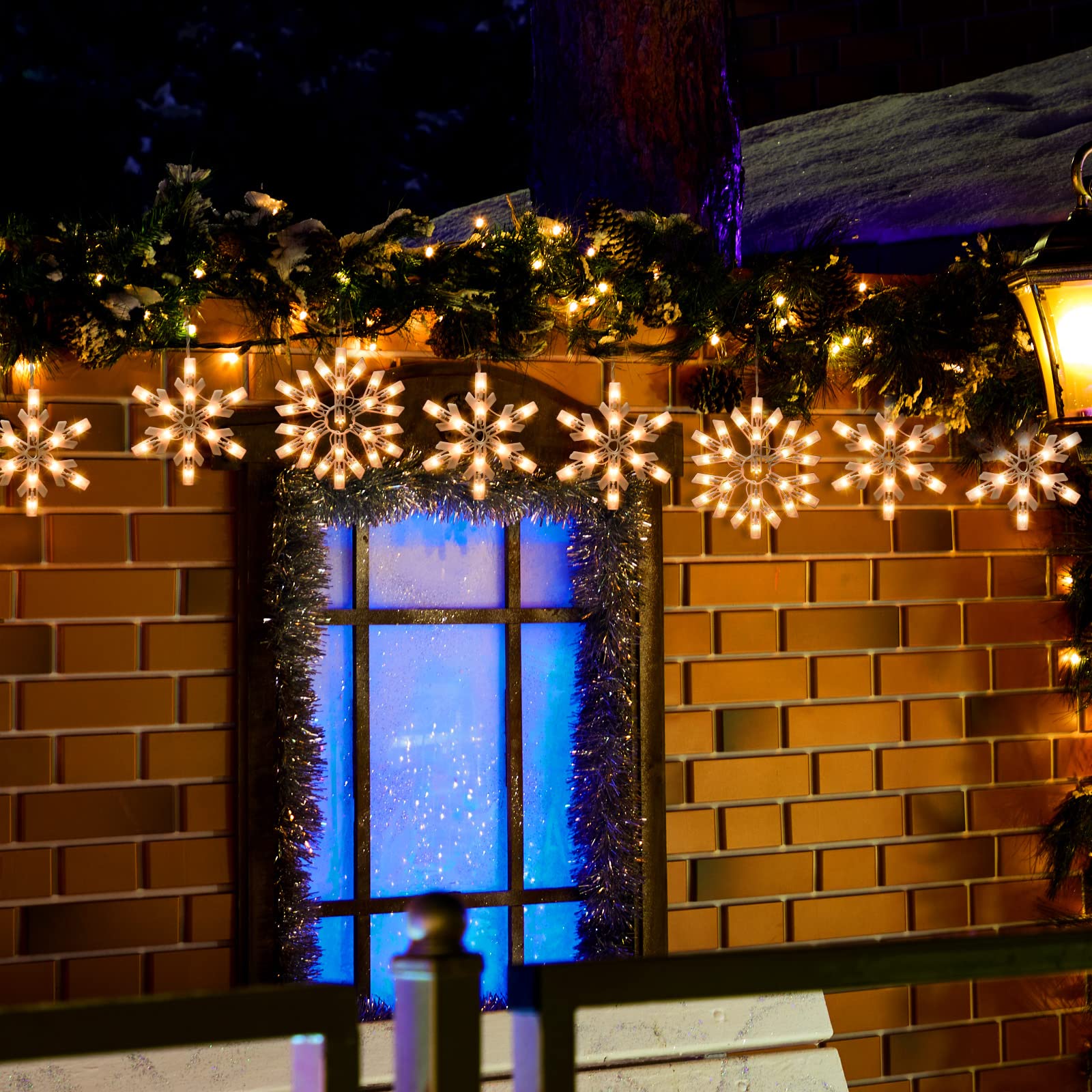 Snowflake Christmas String Lights with 6 Drops - 9ft 100 Mini Bulb Icicle Lights with Hooks, Plug-in Connectable Hanging Lights for Christmas Home Indoor Outdoor Party Wedding Holiday Décor (1 Pack) | Perfect for Christmas Tree, Window, Fireplace, Garden, and Holiday Party Decoration