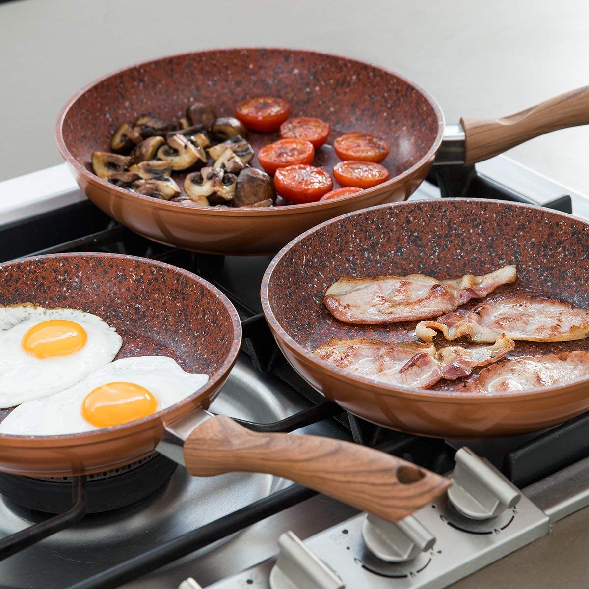 Premium Copper Stone Pan Set - 4-Piece Nonstick Cookware for Healthy Cooking | Perfect for Frying, Searing & Baking - Ideal for Home Chefs & Professional Kitchens