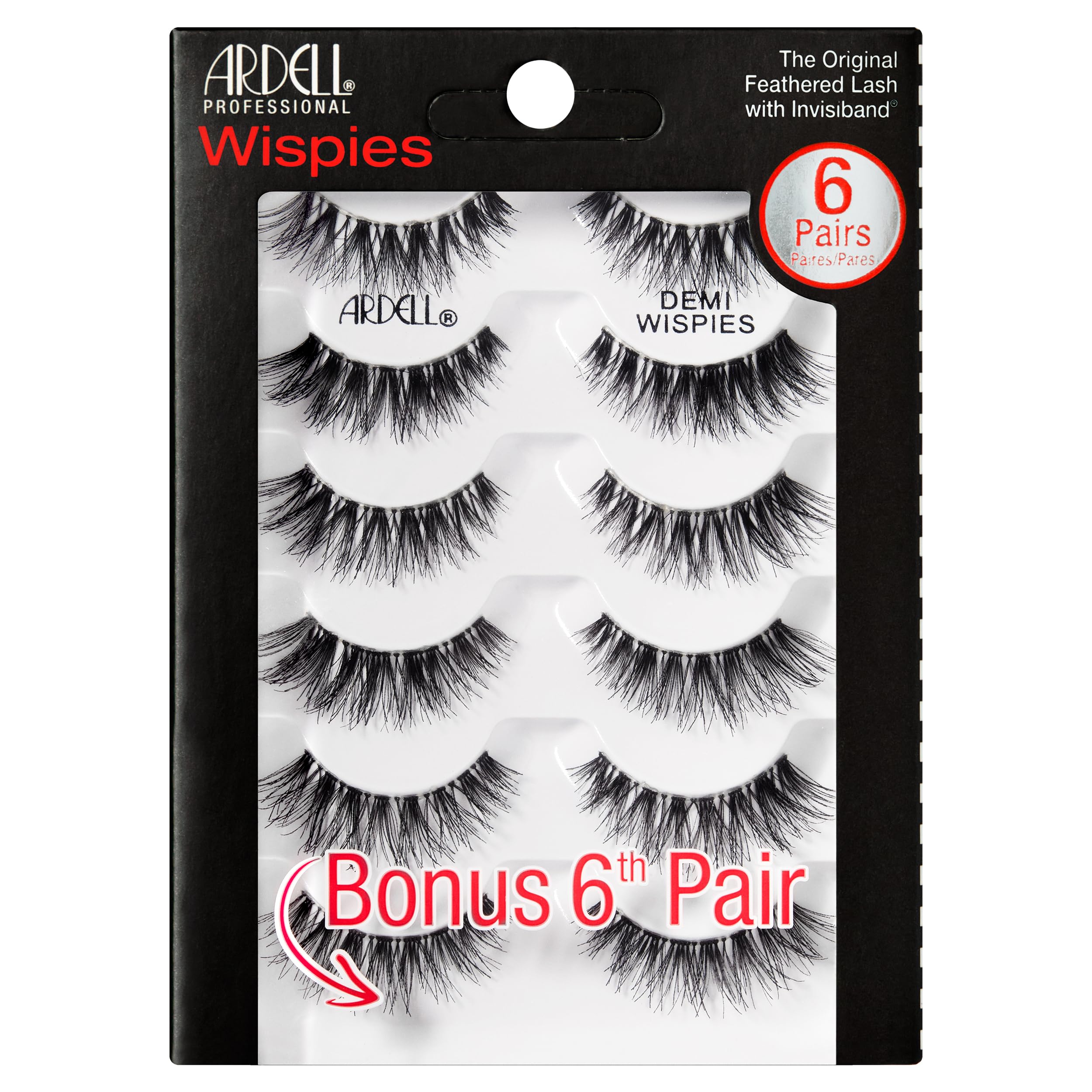 Ardell Demi Wispies False Eyelashes - Black, Natural Feathery Lashes with Invisiband for Comfort, Reusable 6-Pair Pack | Perfect for Everyday Wear, Parties & Special Occasions