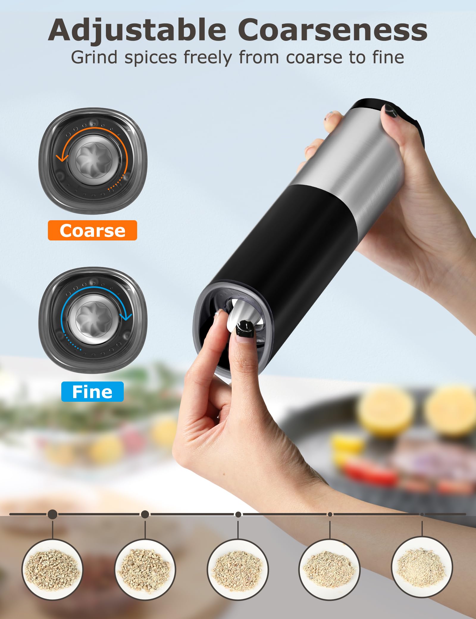 **Innhom Gravity Electric Salt and Pepper Grinder Set - Battery Operated Adjustable Coarseness - Perfect for Kitchen, Dining, Camping & Gifts**