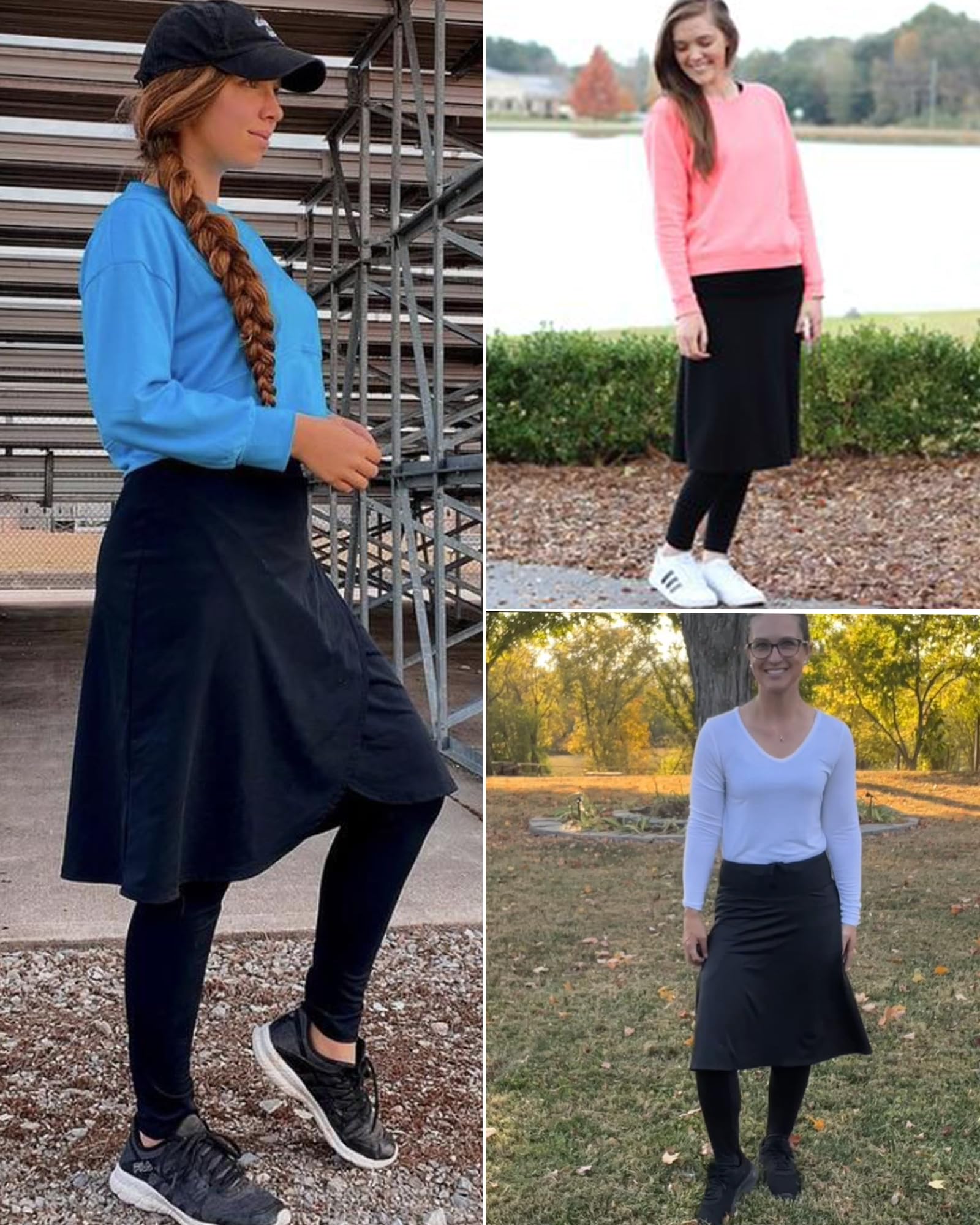 Women's Athletic Knee-Length Skorts with Built-in Leggings - Comfortable Workout Skirted Leggings for Running, Yoga & Tennis - Perfect for Gym, Sports & Casual Wear
