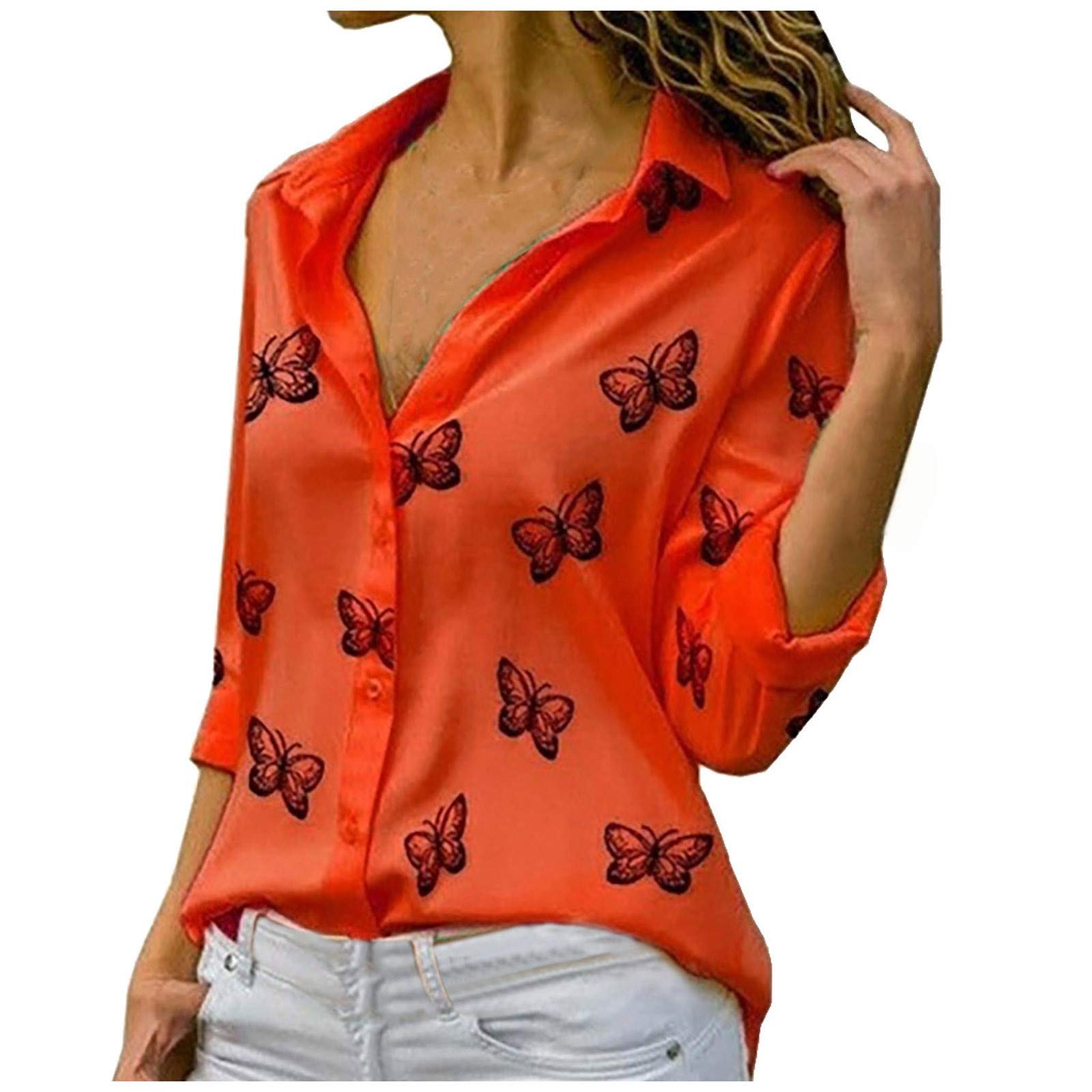 Bidobibo Women's Long Sleeve V-Neck T-Shirt - Casual Work Pullover Top for Spring & Fall | Trendy Office Wear & Everyday Outfits