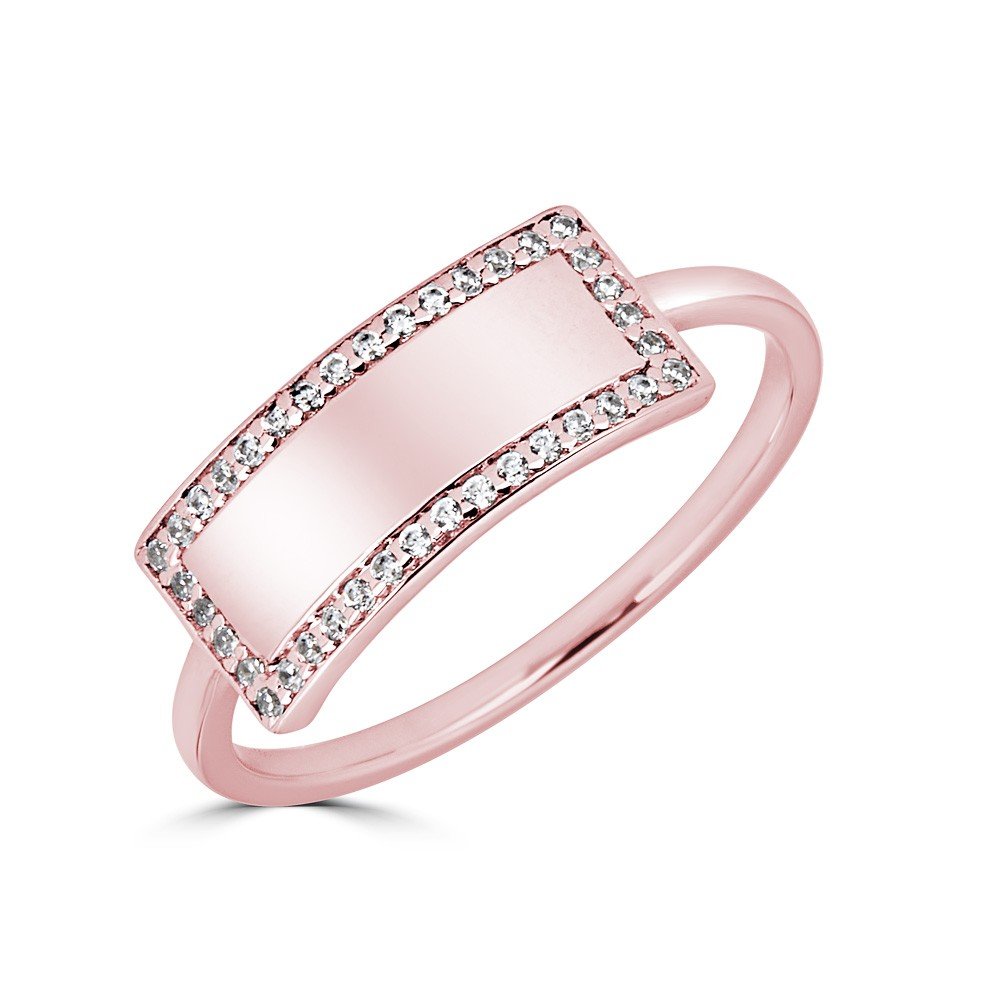 14KT Gold 1/10 CTW Diamond Name Tag Ring for Women - Personalized Engraved Jewelry Gift for Birthday, Anniversary & Special Occasions