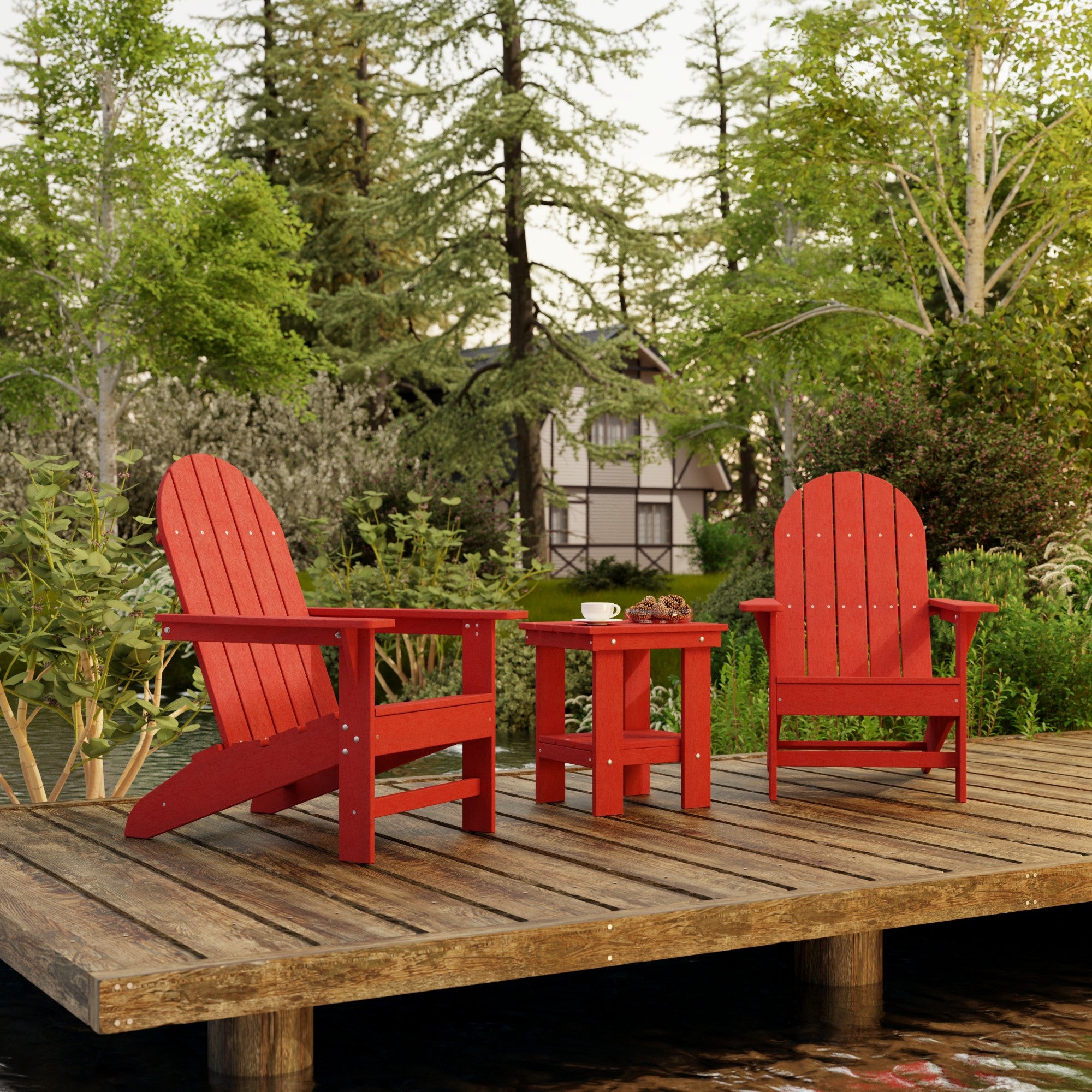 Freedom 3-Piece Traditional Adirondack Chair Set with Side Table - Outdoor Patio Furniture for Garden, Deck, Poolside & Backyard Relaxation