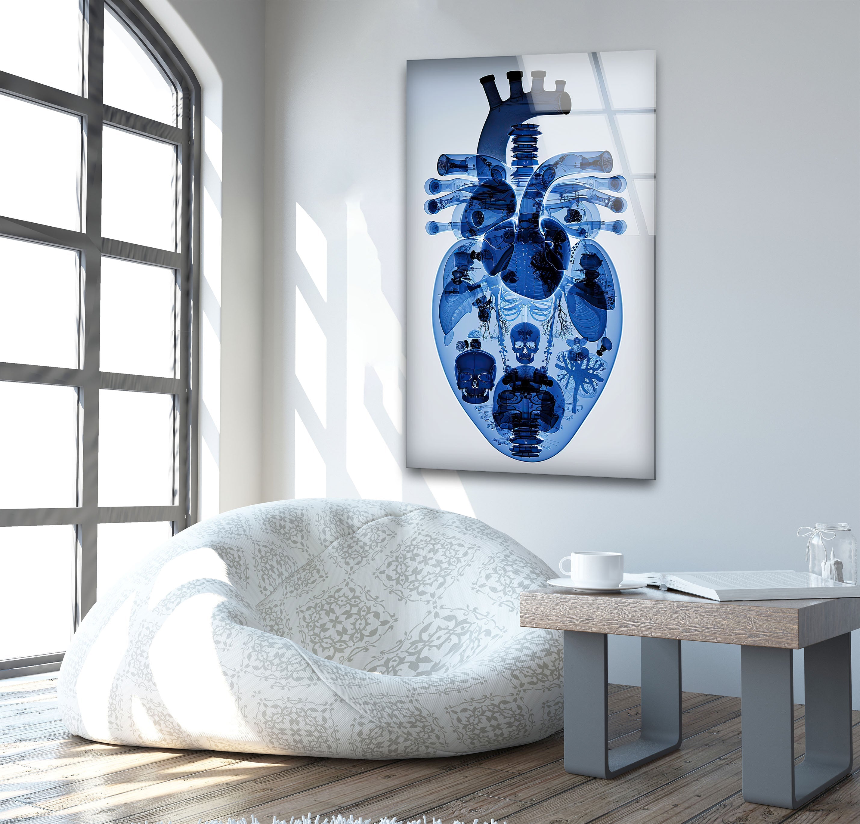 Blue Mechanical Heart Glass Wall Art - Elegant Home Decor for Living Room, Bedroom & Office - Perfect Gift for Valentine's Day & Anniversaries