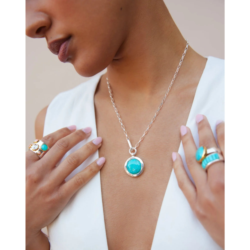Anna Beck Large Way Turquoise Pendant Necklace - Handcrafted Sterling Silver Jewelry for Women, Boho Chic Statement Necklace for Everyday Wear or Special Occasions