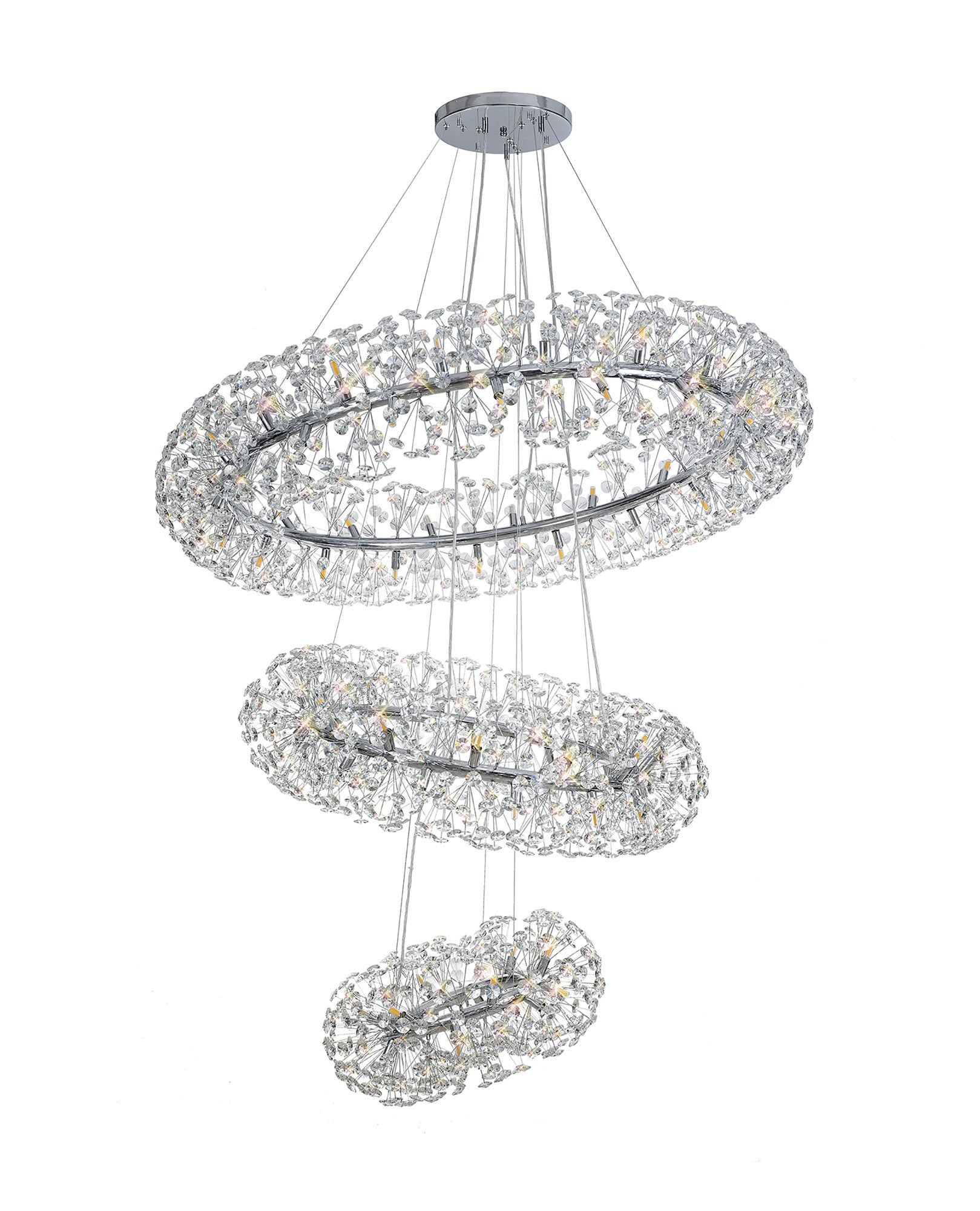 Bellagio 74-Light G9 Tier Pendant Chandelier in French Gold/Crystal & Polished Chrome/Crystal - 37.6kg - Elegant Lighting for Dining Room, Foyer, or Luxury Home Decor