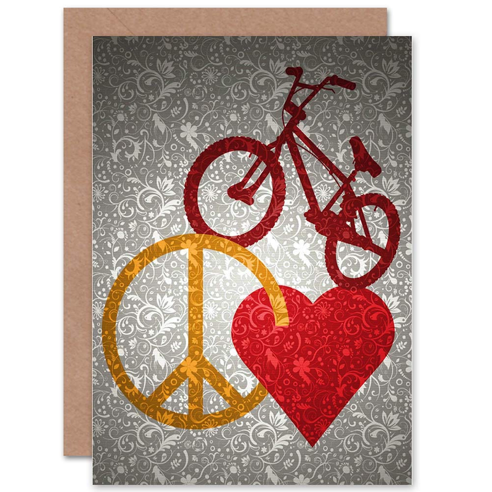 Wee Blue Coo Bike Bicycle Love Peace Pattern Cool Silhouette Blank Birthday Card - Perfect for Cycling Enthusiasts, Greeting Cards & Special Occasions