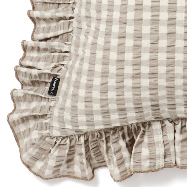 Frill Check Cushion Cover 18x18 Inches Beige - Decorative Square Pillow Case for Sofa, Bed, Chair, Home Decor