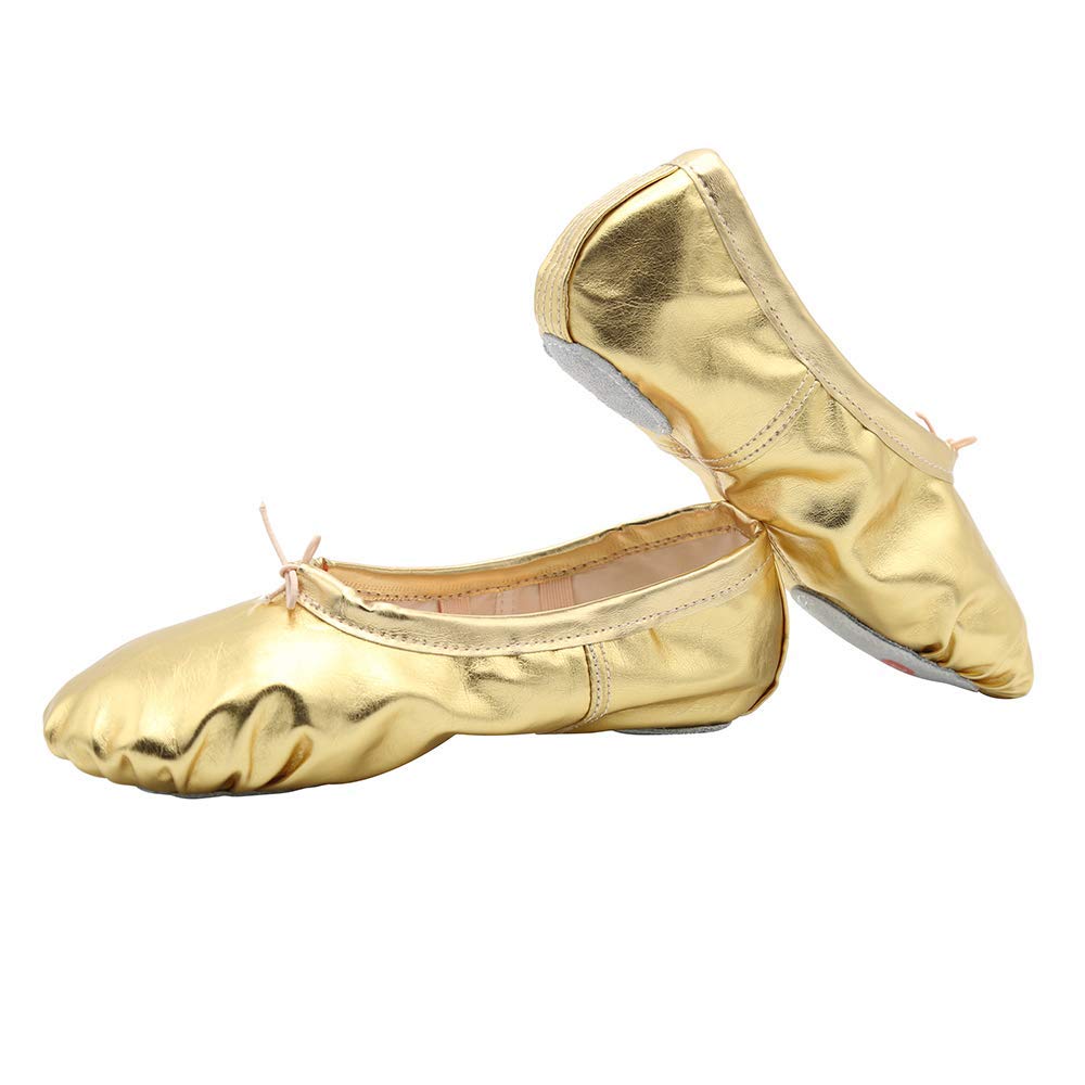 MissFiona Women's PU Leather Ballet Slippers - Split Sole Belly Dance Shoes for Adults - Comfortable Flat Dance Trainers for Ballet, Yoga & Home Wear