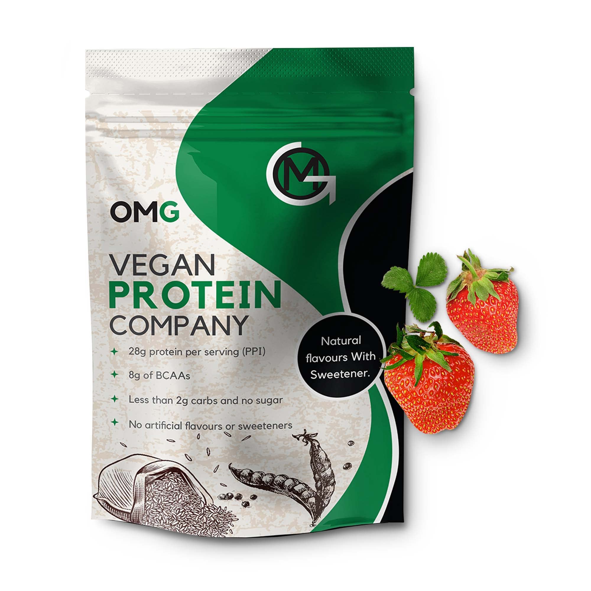OMG Labs Vegan Protein Powder - Organic Plant-Based Protein with Moringa, Pea & Rice - Keto Friendly Muscle Building Supplement for Men & Women (Strawberry Flavor, 200g) - Perfect for Post-Workout Recovery & Healthy Smoothies