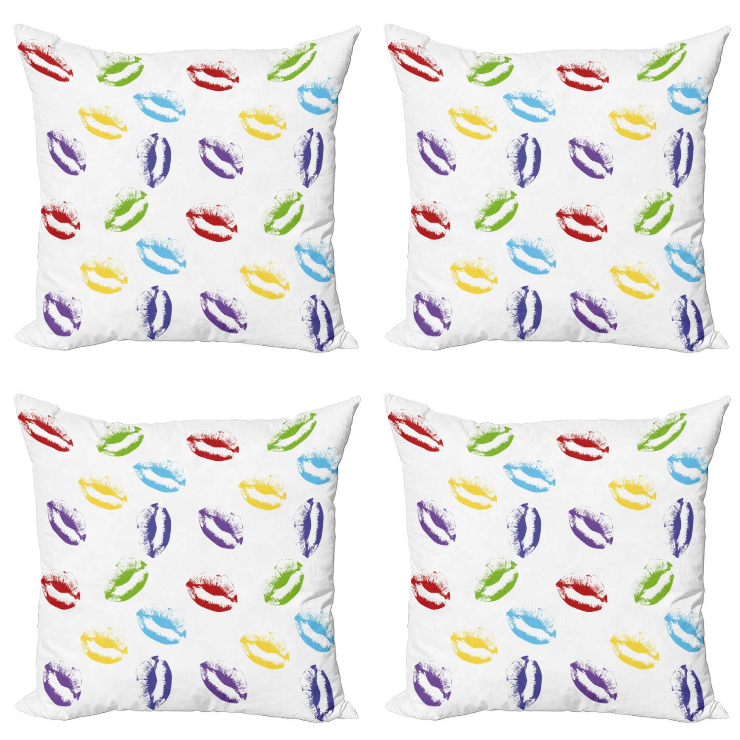 Ambesonne 4-Pack Decorative Throw Pillow Covers - Vibrant Makeup & Lipstick Art Design, 18 Inch Multicolor Cushion Covers for Sofa, Living Room, Bedroom & Car Decor - Perfect for Home Styling and Gift Giving