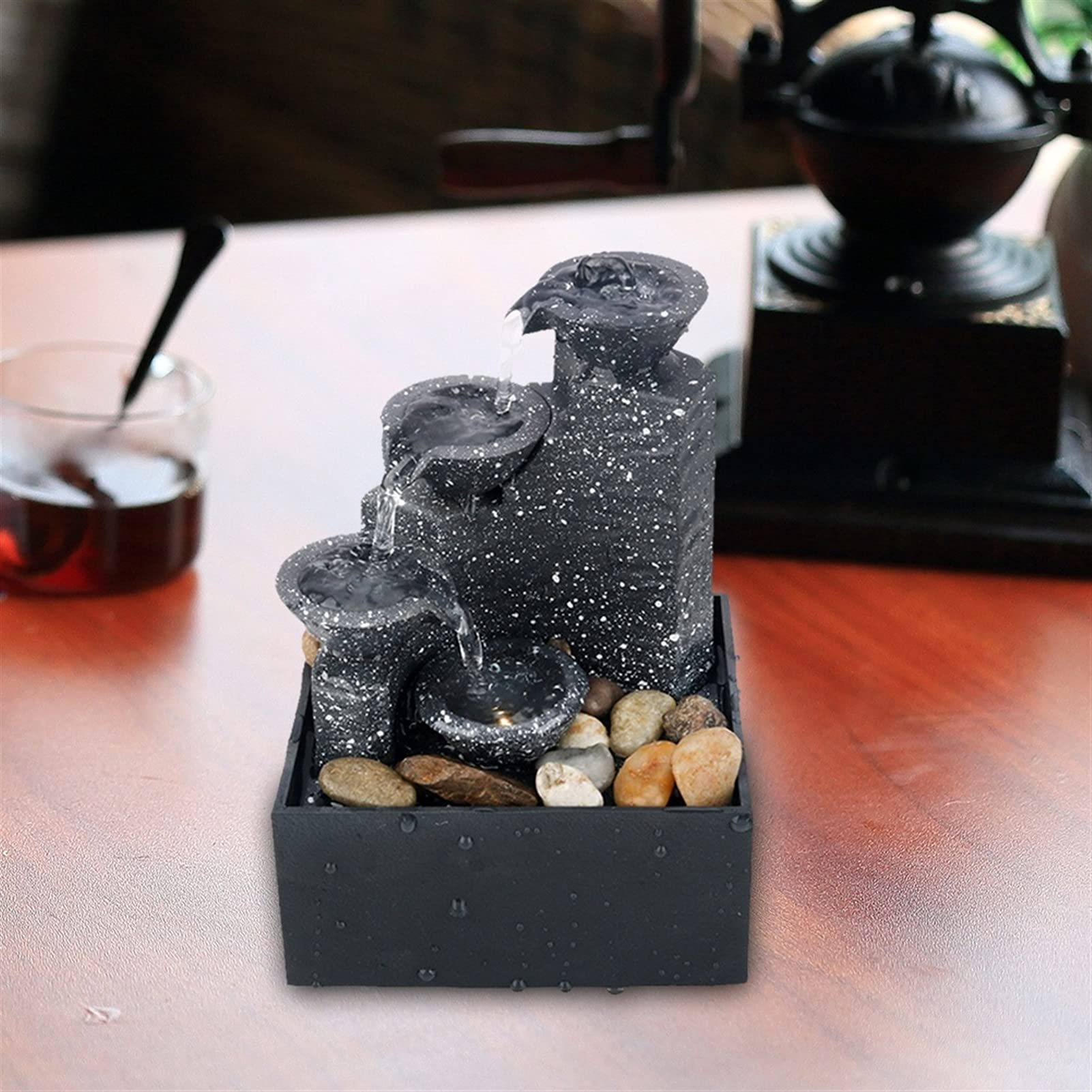 3 Tiered Desktop Water Fountain - Portable Zen Meditation Waterfall for Home & Office Decor | Indoor Relaxation, Stress Relief & Feng Shui Enhancement
