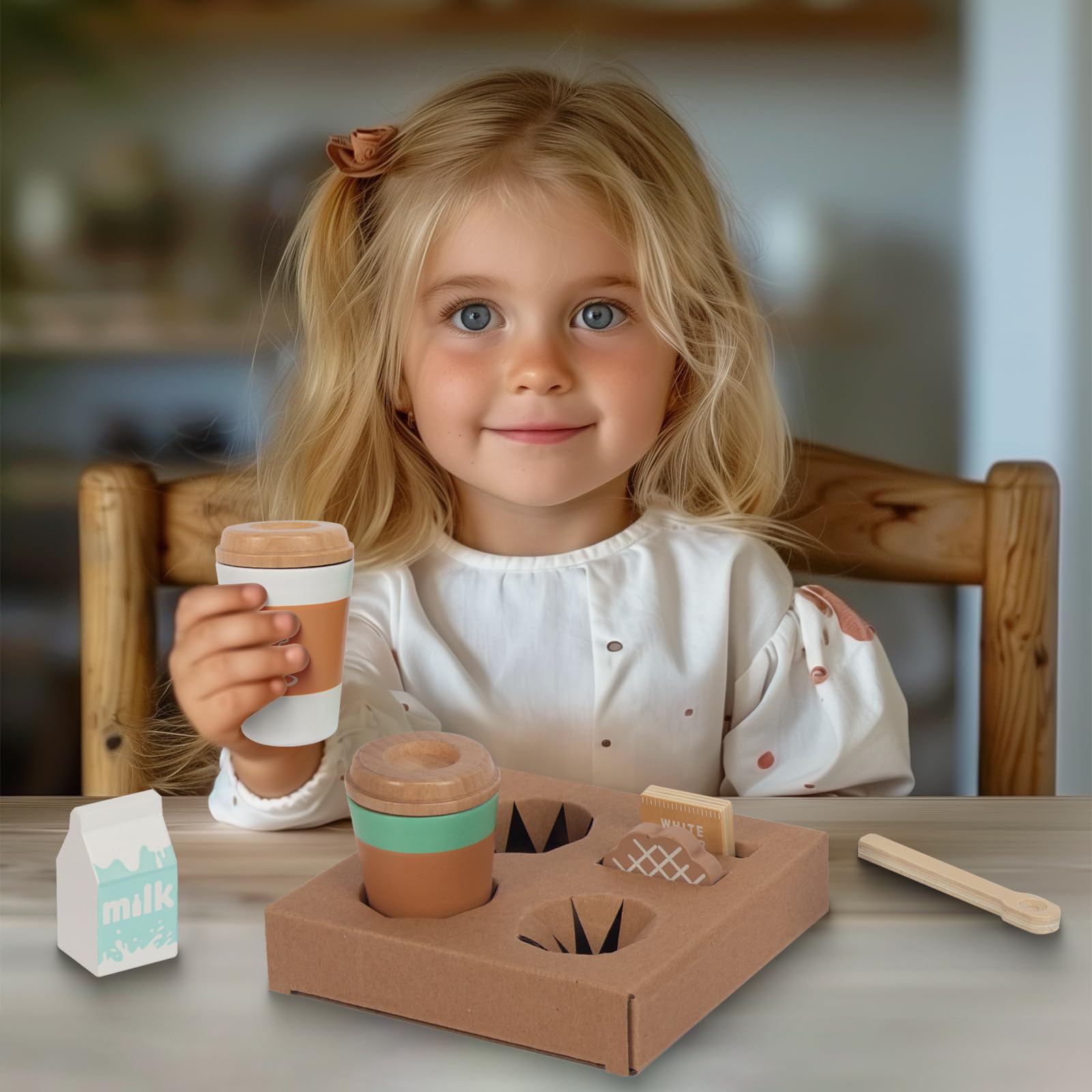 Wooden Pretend Play Coffee Cup Toys, Realistic Fake Food Play Kitchen Accessories, Educational Toddler Birthday Gift for Kids - Perfect for Role-Playing & Kitchen Fun