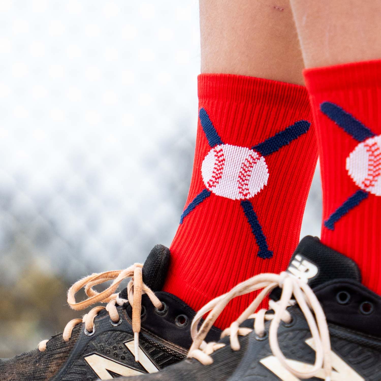 ChalkTalkSPORTS Baseball Performance Crew Socks with Crossed Bats Design - Moisture-Wicking & Cushioned for Youth & Adult Players - Mid-Calf Baseball Socks for Training, Games & Sports Performance