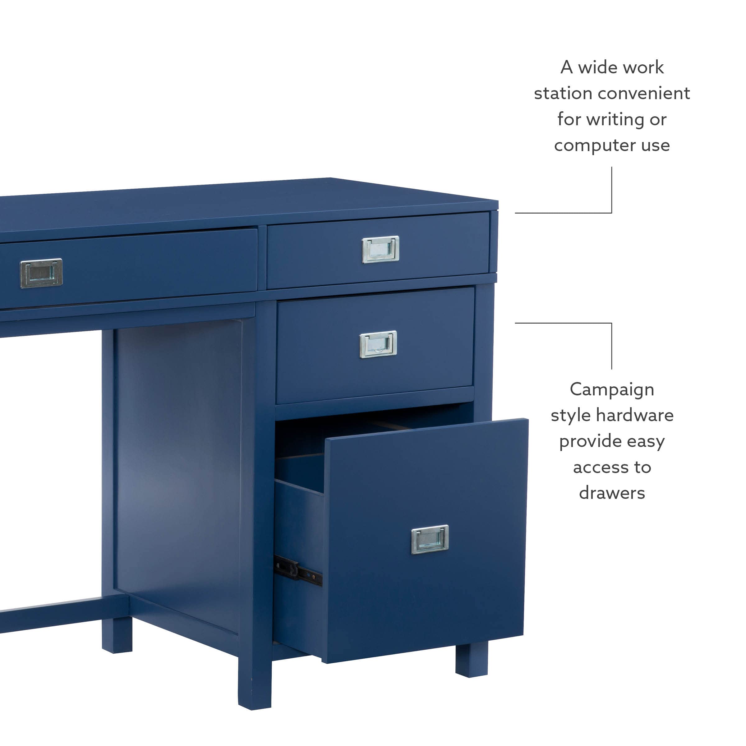 Linon Sadie Navy Blue Modern Classic Side Storage Desk - Stylish Home Office Furniture with Drawers for Organization | Perfect for Small Spaces, Dorm Rooms & Workspaces