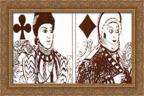 24x16 Gold Ornate Wood Framed Canvas Art - Vintage Playing Cards Design by Heorhiy Narbut - Perfect for Game Room, Poker Night Decor & Wall Art Gift