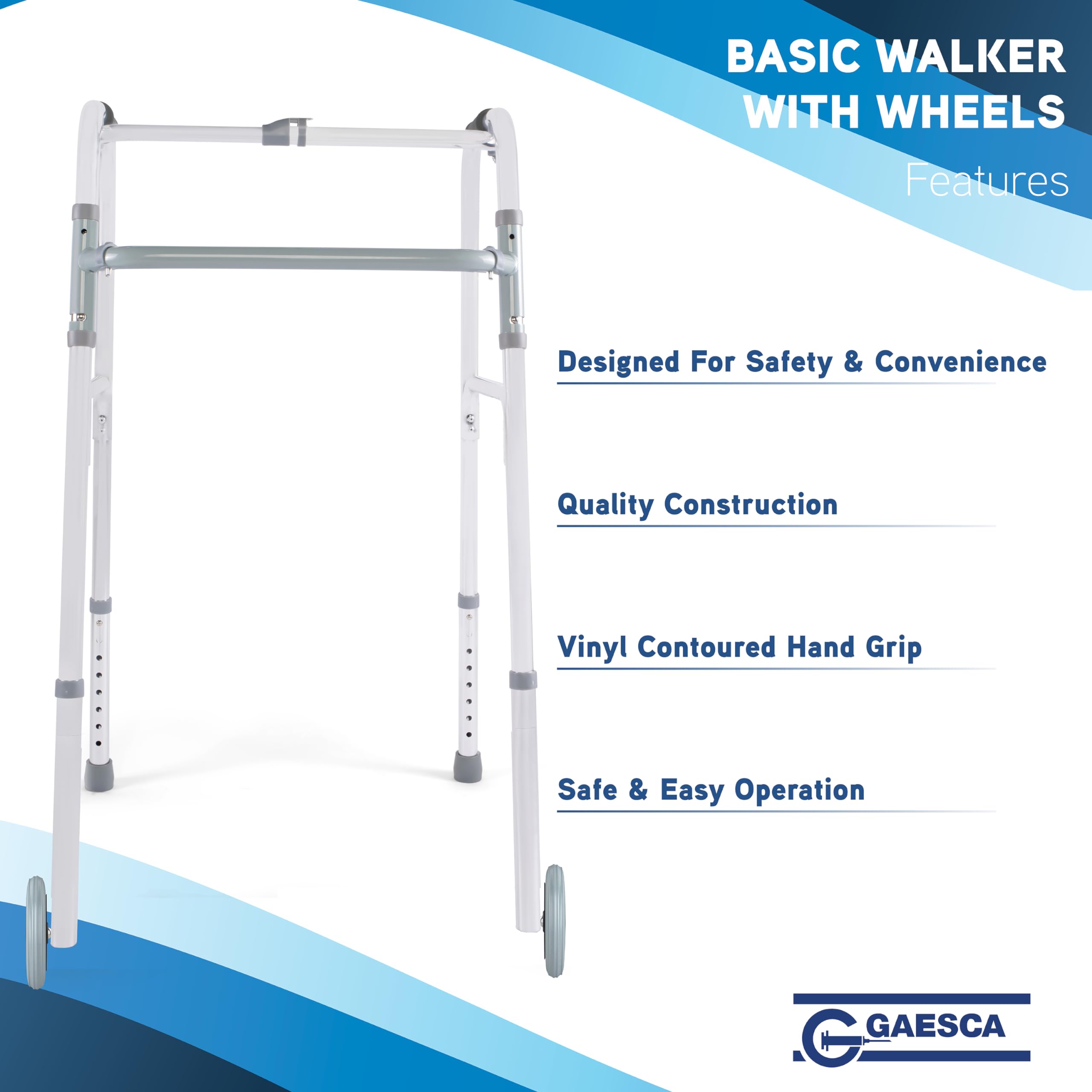 Lightweight Aluminum Folding Walker with Front Wheels - Adjustable Height, Easy 1-Button Fold, Portable Mobility Aid for Seniors & Recovery - Ideal for Indoor/Outdoor Use, Travel & Daily Assistance (Silver)