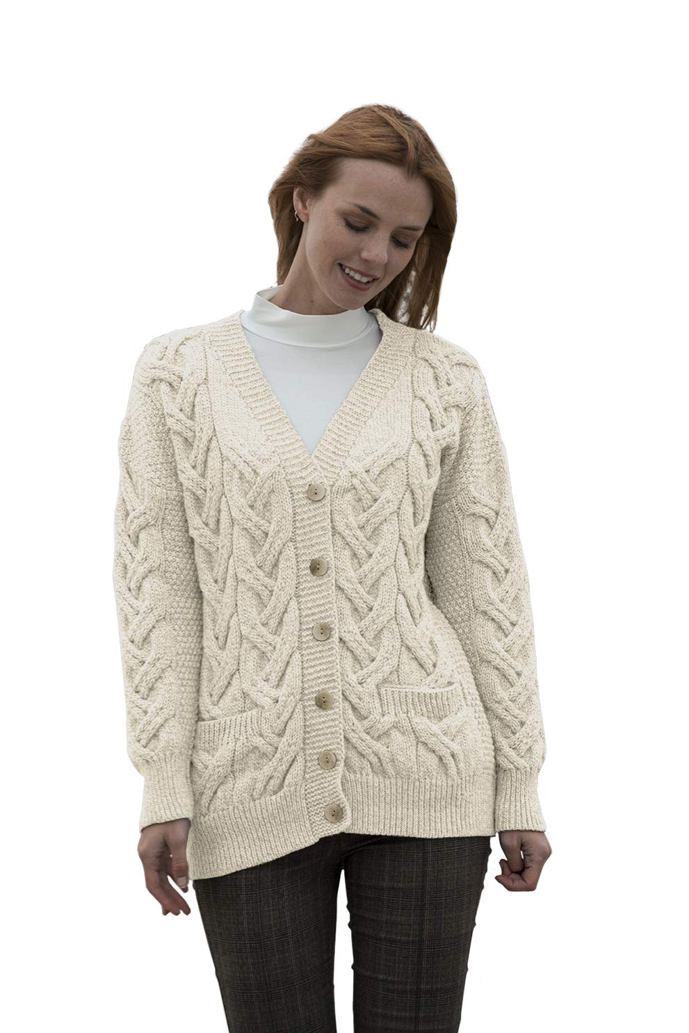 Aran Woollen Mills Irish Cardigan Sweater for Women - 100% Merino Wool Cable Knit Made in Ireland | Perfect for Fall, Winter & Cozy Home Wear