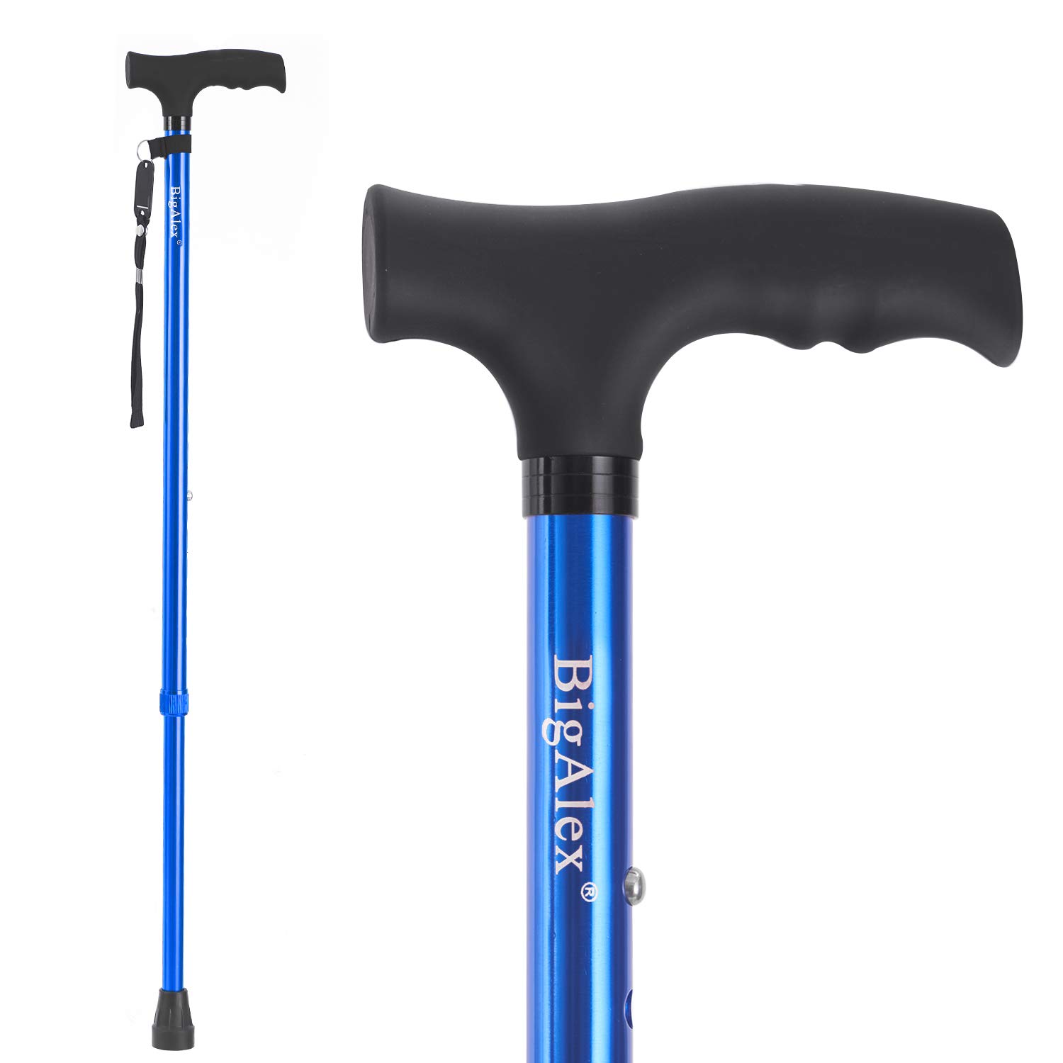 BigAlex Adjustable Walking Cane - Lightweight & Flexible Mobility Aid with Comfortable T-Handle for Men & Women (Blue) | Perfect for Hiking, Travel & Daily Support