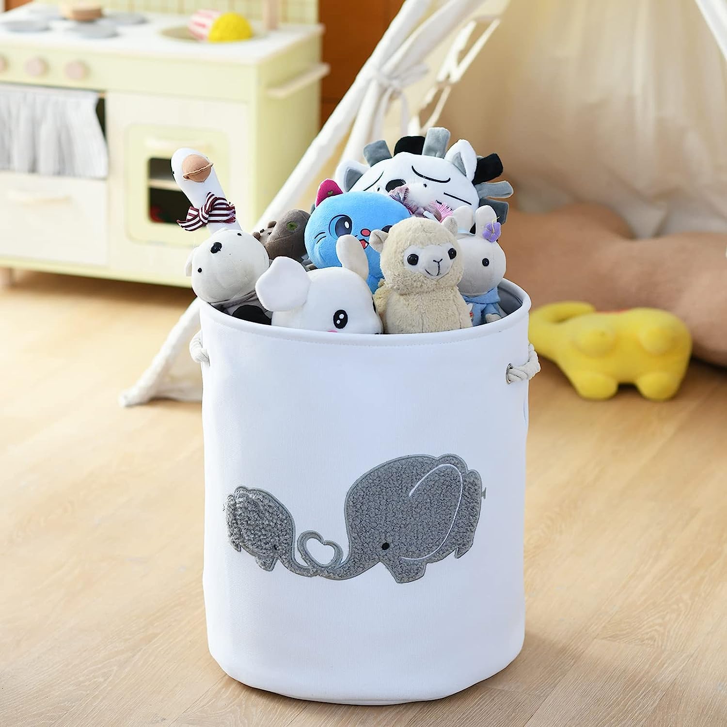 INough 2-Pack Baby Storage Baskets & Laundry Hampers for Boys Nursery - Large Elephant Design Baby Clothes Organizer for Nursery Decor, Diaper Storage & Kids Room Organization