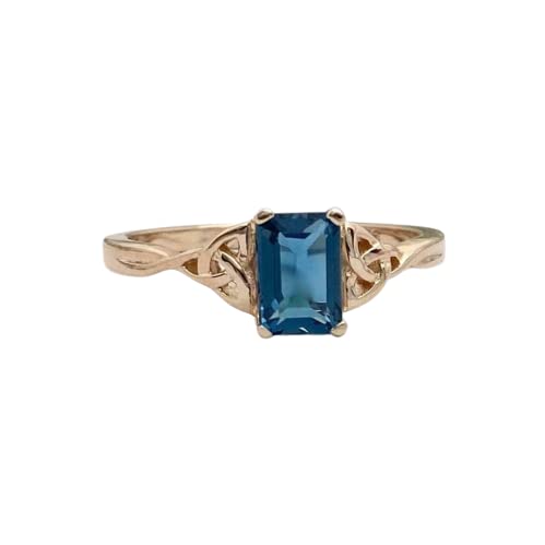 1ct Emerald Cut London Blue Topaz Celtic Trinity Knot Ring - Yellow Gold Plated for Women | Elegant Jewelry Gift for Anniversary, Wedding & Special Occasions