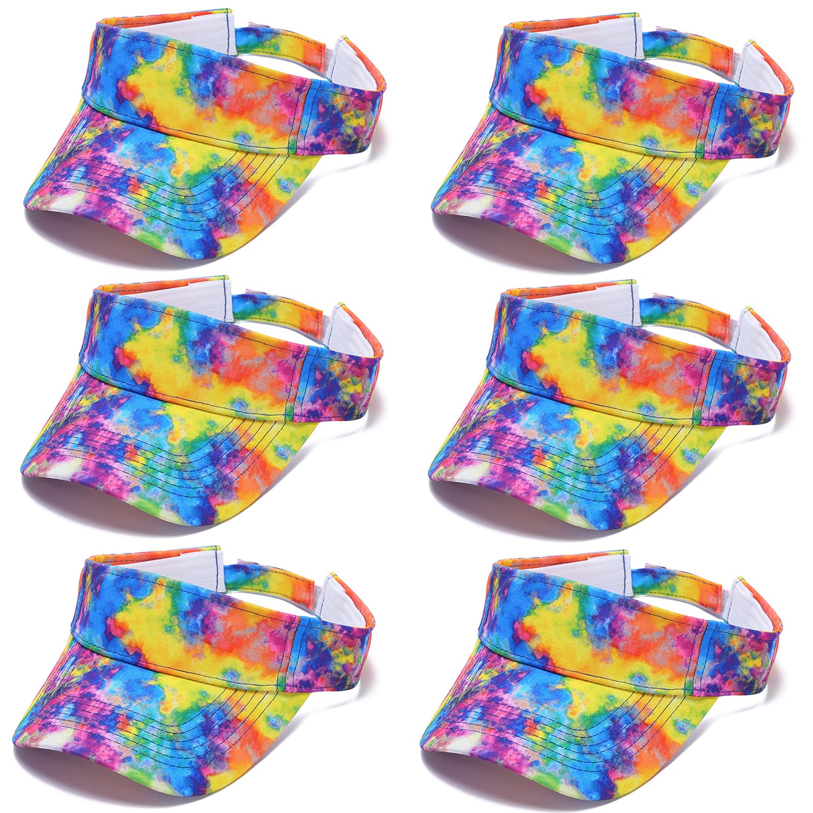 6 Pack Tie Dye Sun Visor Hats - UV Protection Sports Caps for Women & Men - Breathable Summer Golf Tennis Beach Pool Outdoor Activities