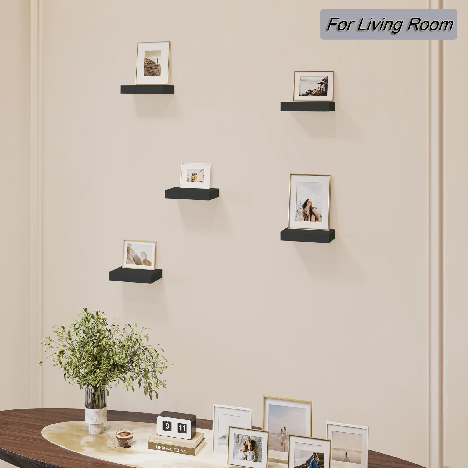 HAO 6 Inch Small Floating Shelf Set of 3 - Wall Mounted Mini Hanging Display Shelves for Living Room, Bedroom, Bathroom - Black | Perfect for Organizing Decor, Books & Essentials in Small Spaces