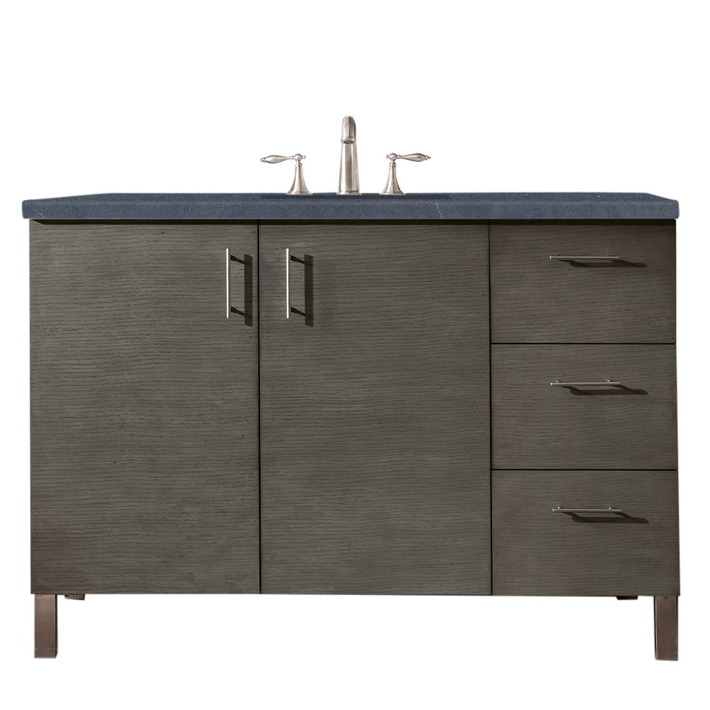 Metropolitan 48 Inch Single Bathroom Vanity with Sink - Silver Oak Finish & 3CM Charcoal Soapstone Quartz Countertop | Modern Bathroom Decor for Small Spaces & Master Bathrooms