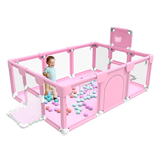 **Extra Safe Baby Playpen with Anti-Collision Foam – Play Yard for Infants & Toddlers, Anti-Slip Suction Cups, Breathable Safety Gate – Indoor & Outdoor Use (Light Pink) – Perfect for Home, Nursery, or Backyard Playtime**