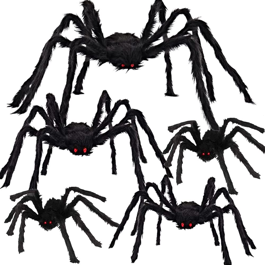 Realistic Hairy Halloween Spider Decorations - 5PCS Scary Furry Spiders in 12