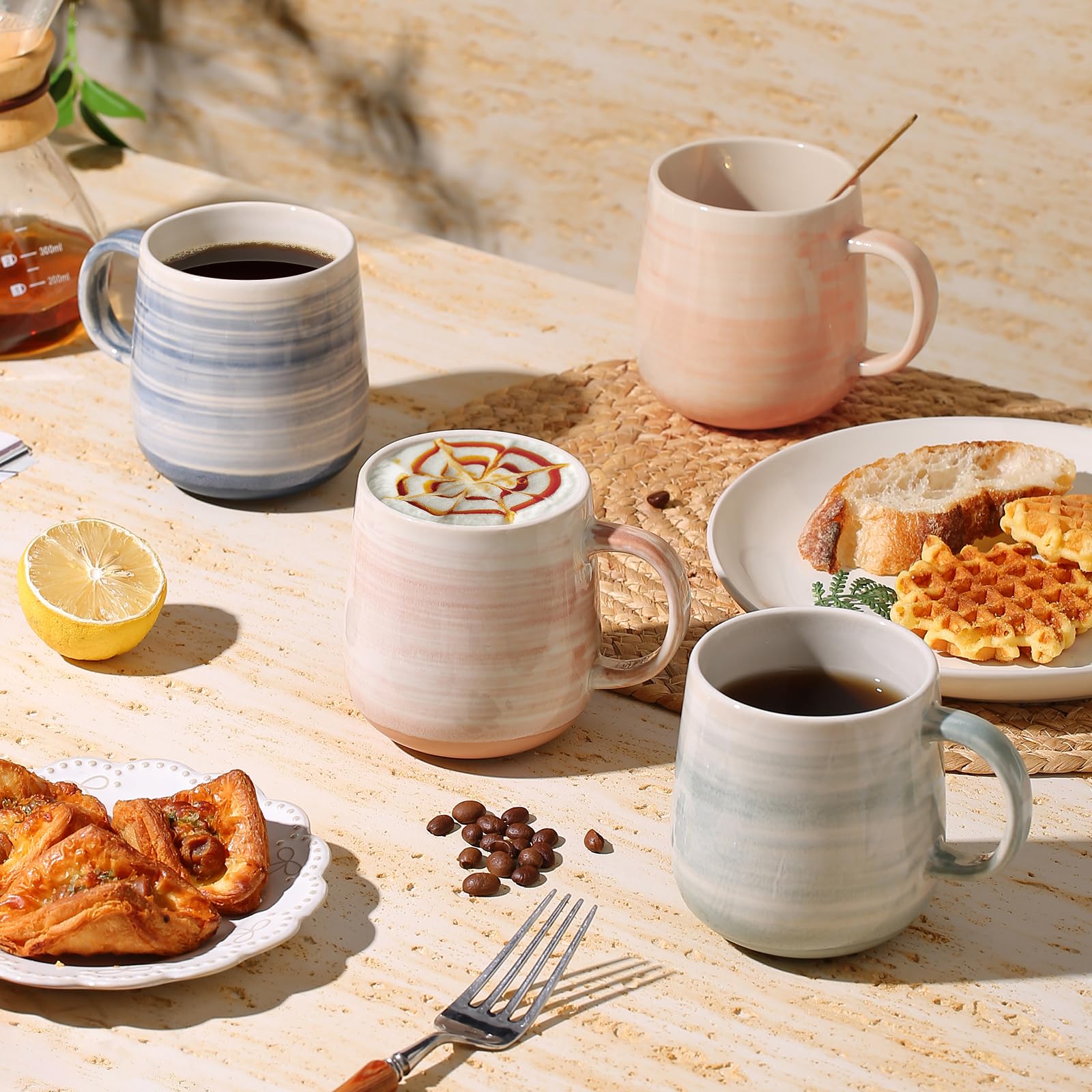 4-Pack 12oz Ceramic Coffee Mugs with Large Handles - Perfect for Coffee, Tea & Cocoa at Home
