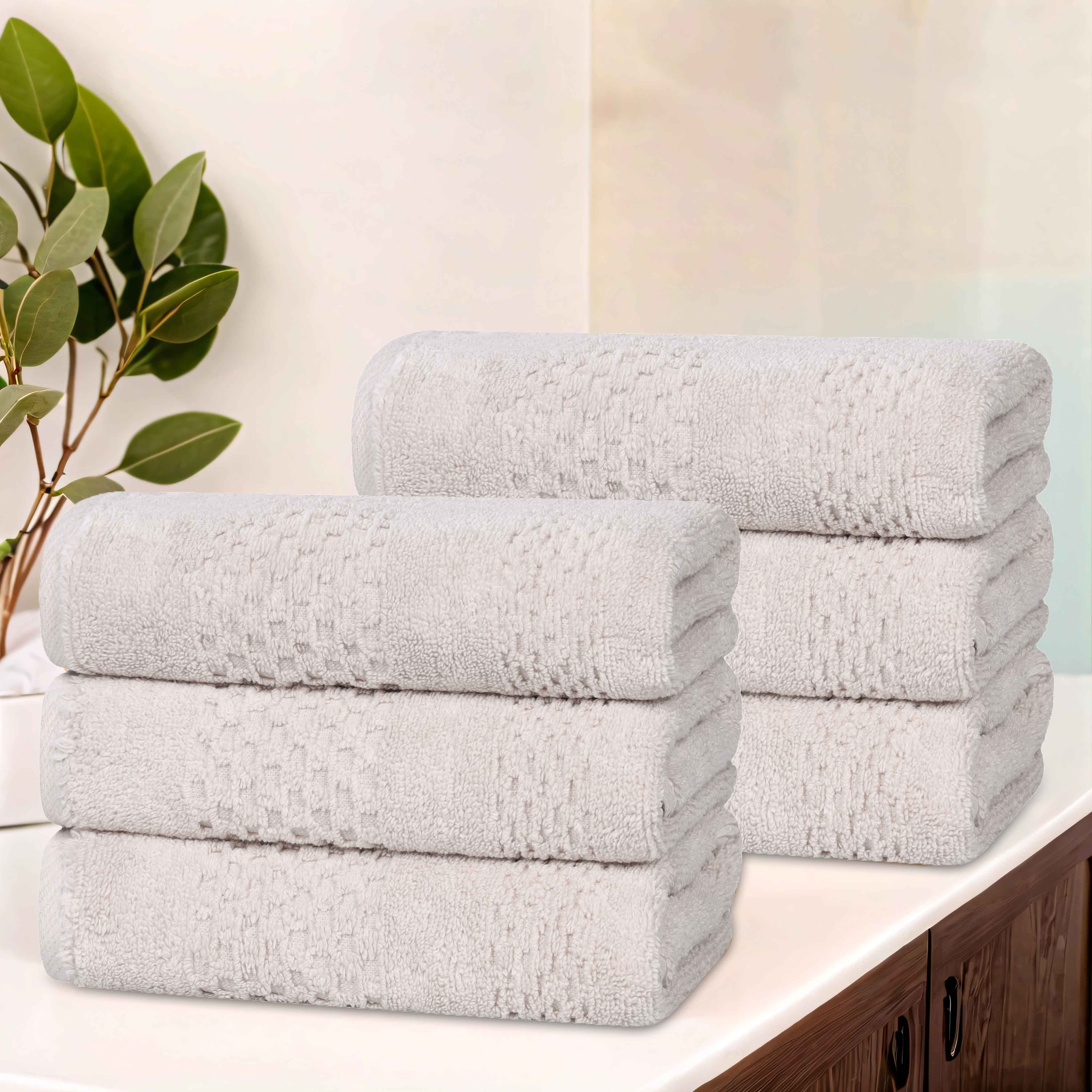 Premium 100% Cotton Waffle Weave Hand Towels - Ultra Absorbent & Soft Bath Towel Set of 6 for Kitchen, Bathroom & Spa - Zero Twist Playa Solid Textured Towels